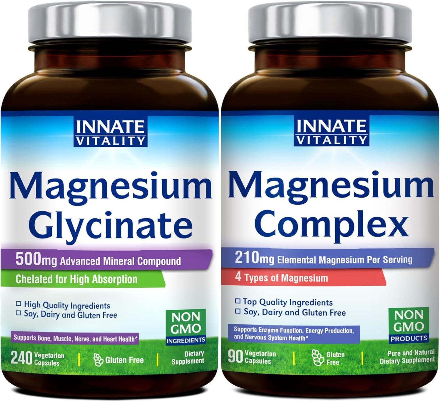 Innate Vitality Magnesium Glycinate 240 Vegan Capsules and Innate Vitality 4 in 1 Magnesium Complex 90 Vegan Capsules, 330 Vegan Capsules total