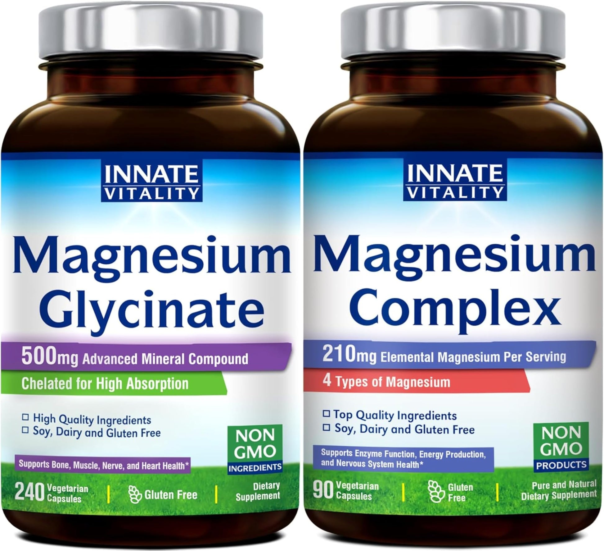 Innate Vitality Magnesium Glycinate 240 Vegan Capsules and Innate Vitality 4 in 1 Magnesium Complex 90 Vegan Capsules, 330 Vegan Capsules total