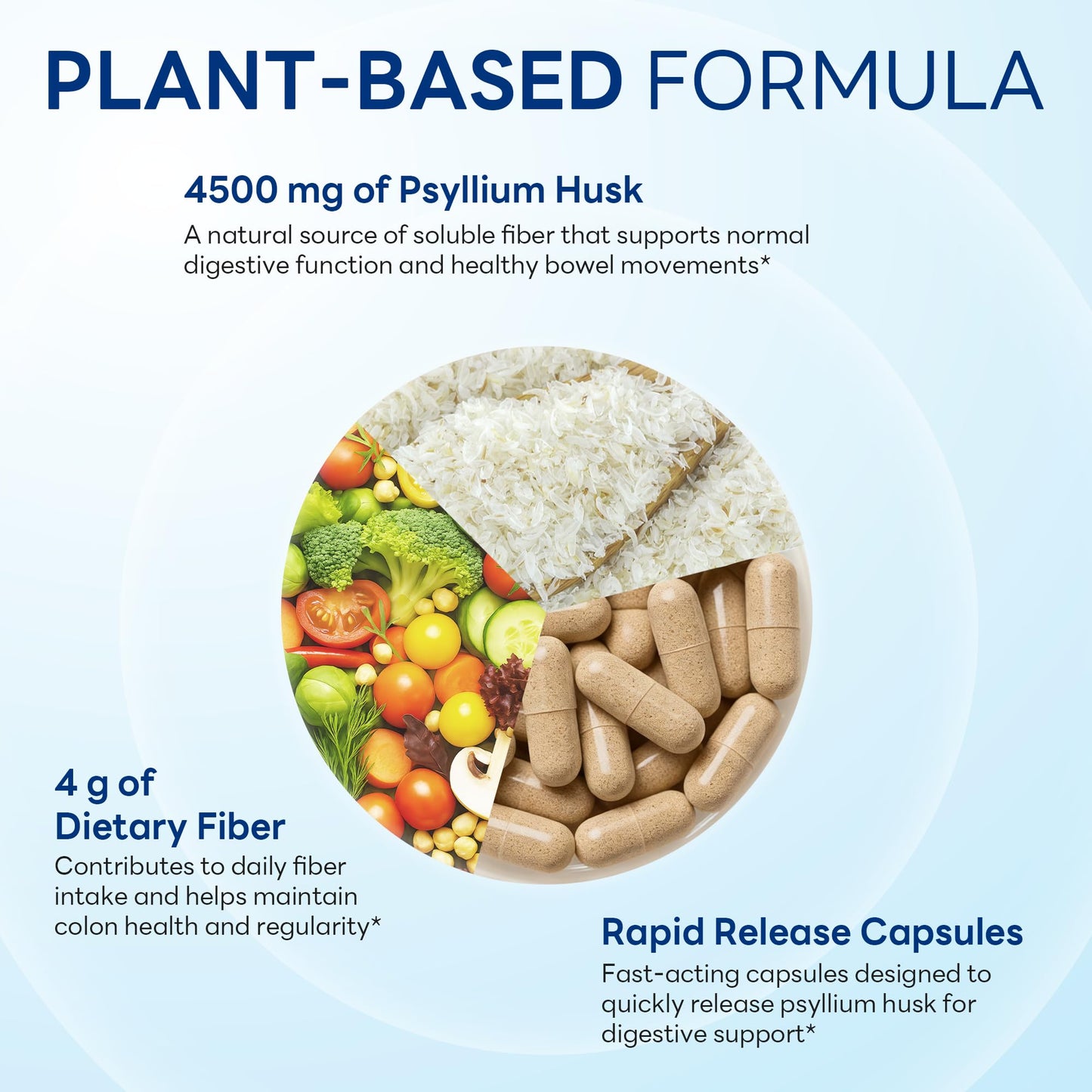 Vitamin World Psyllium Husks Capsules 4500mg Per Serving, 120 Count
