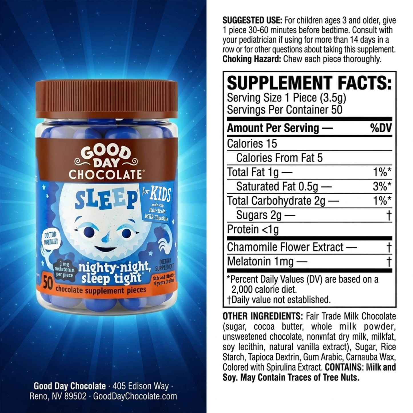 Good Day Chocolate Melatonin for Kids Chewable 100 Count