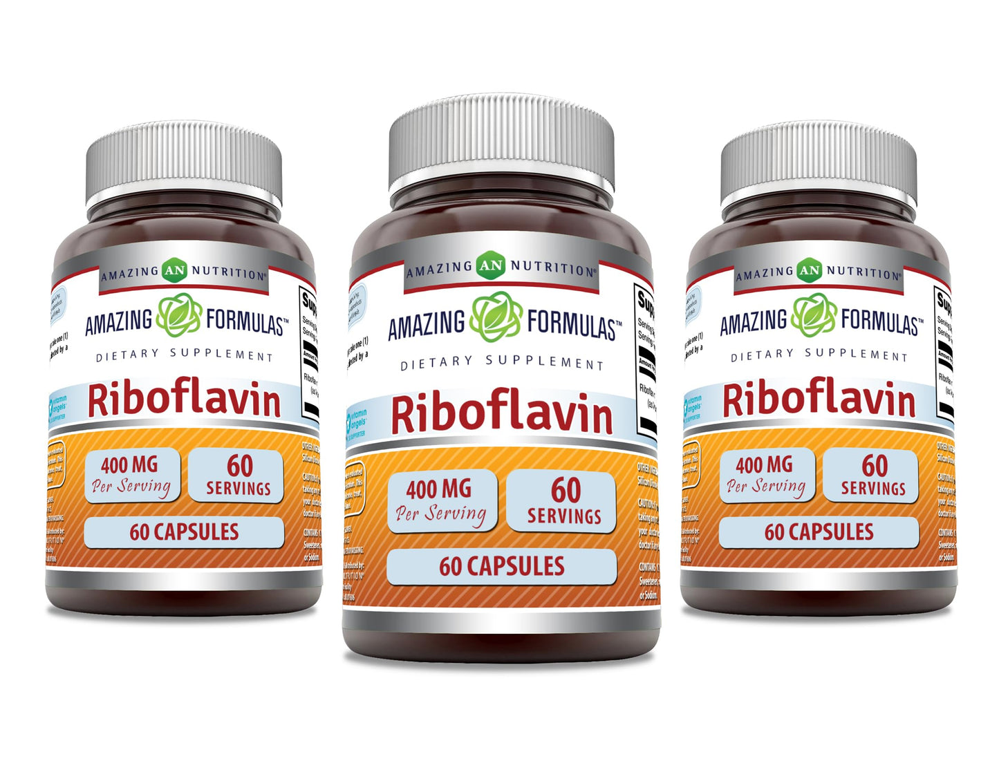 Amazing Nutrition Riboflavin 400 mg Vitamin B2 Supplement, 180 Capsules