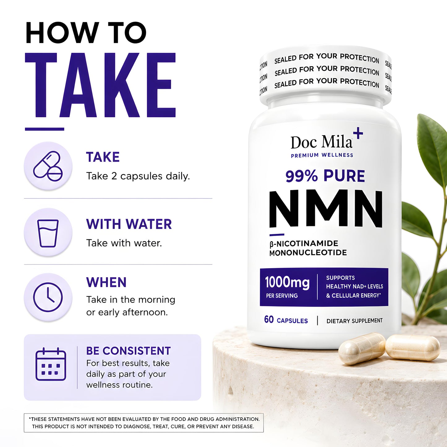 Doc Mila NMN 1000mg Nicotinamide Mononucleotide Capsule, 1 Count