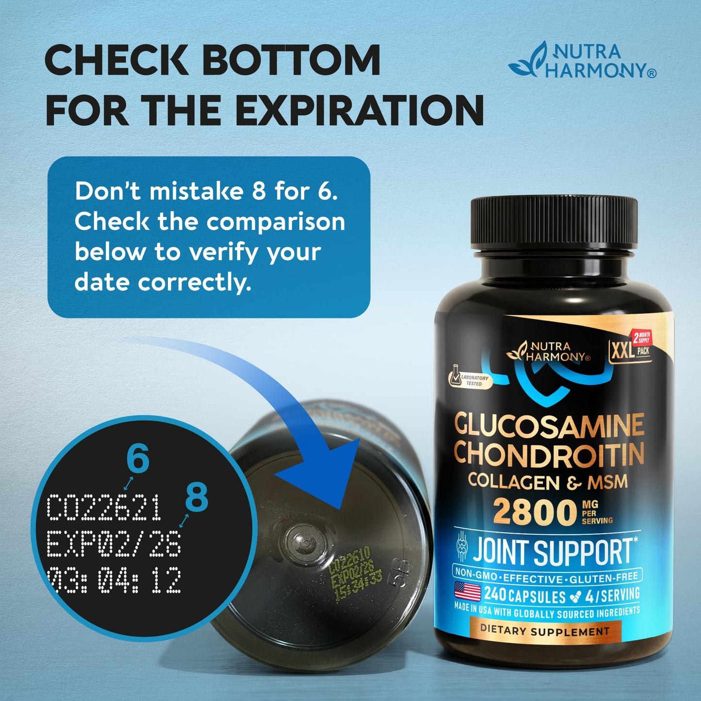 NUTRAHARMONY Glucosamine Chondroitin MSM Collagen 240 Capsules