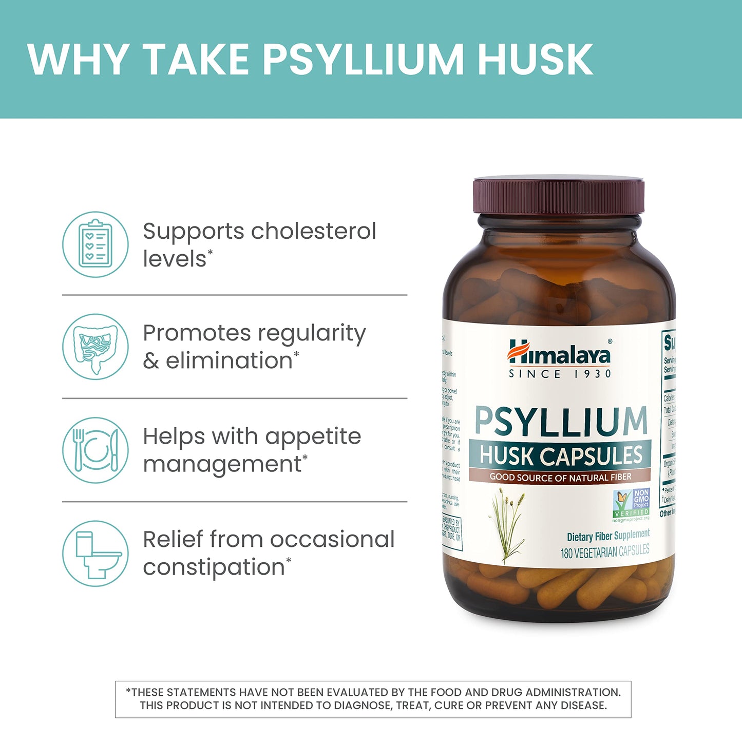 Himalaya Psyllium Husk Daily Fiber Supplement Capsule 180 Count
