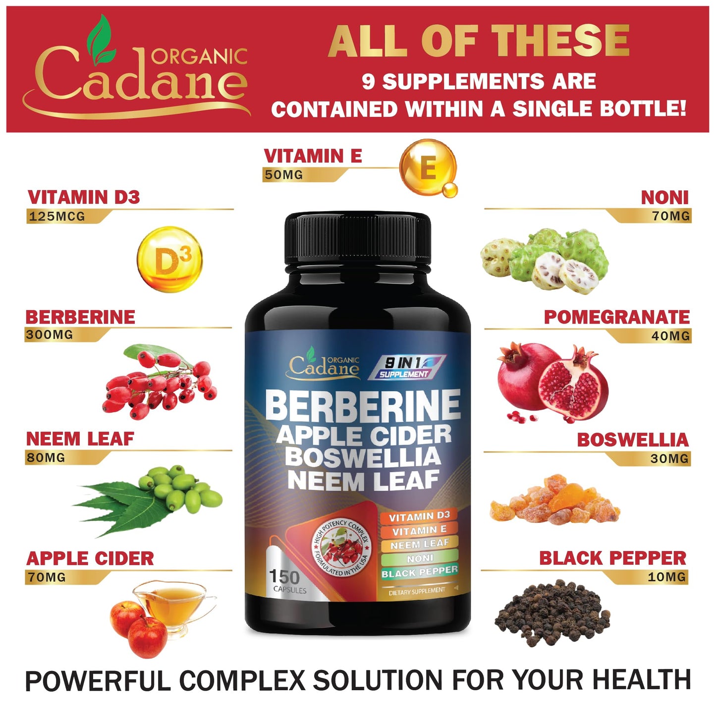 Organic Cadane Berberine Supplement Capsule 150 Capsules