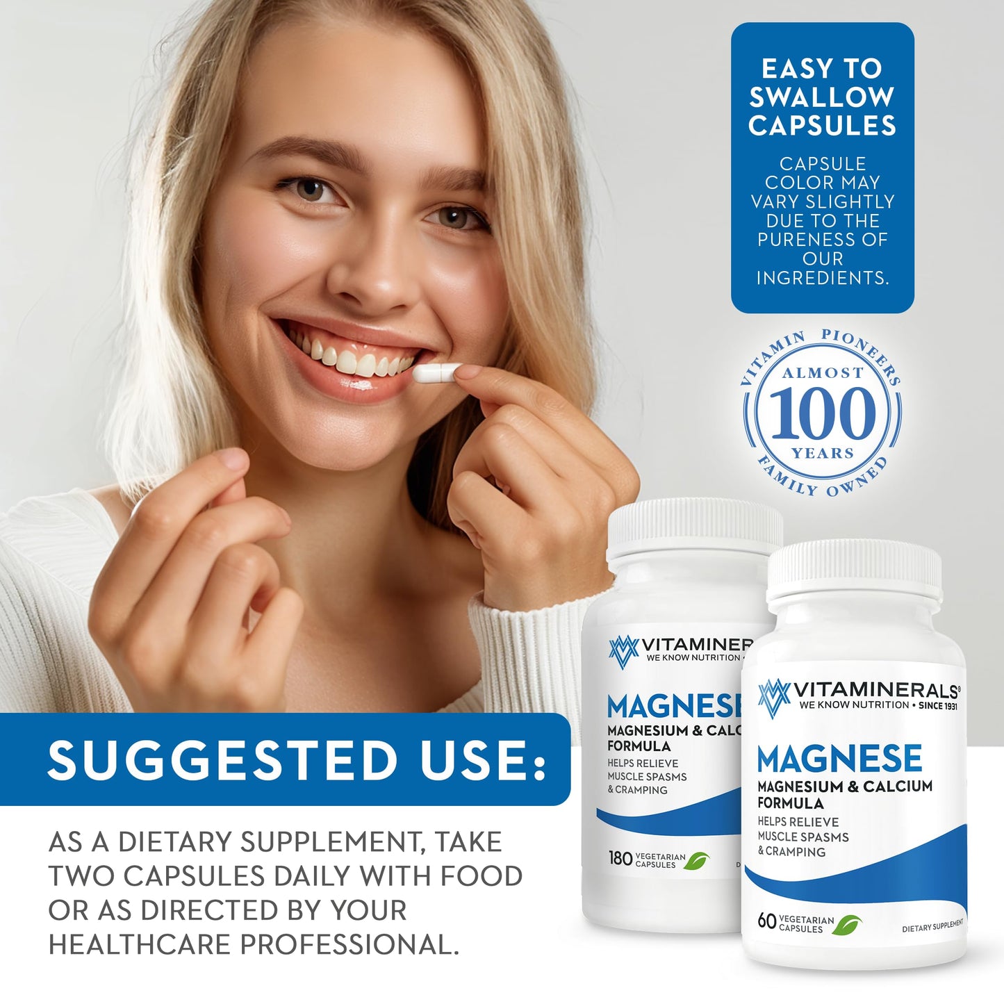 Vitaminerals 10 Magnese Magnesium, Calcium & Vitamin D3 Bone & Muscle Support 180 Capsules
