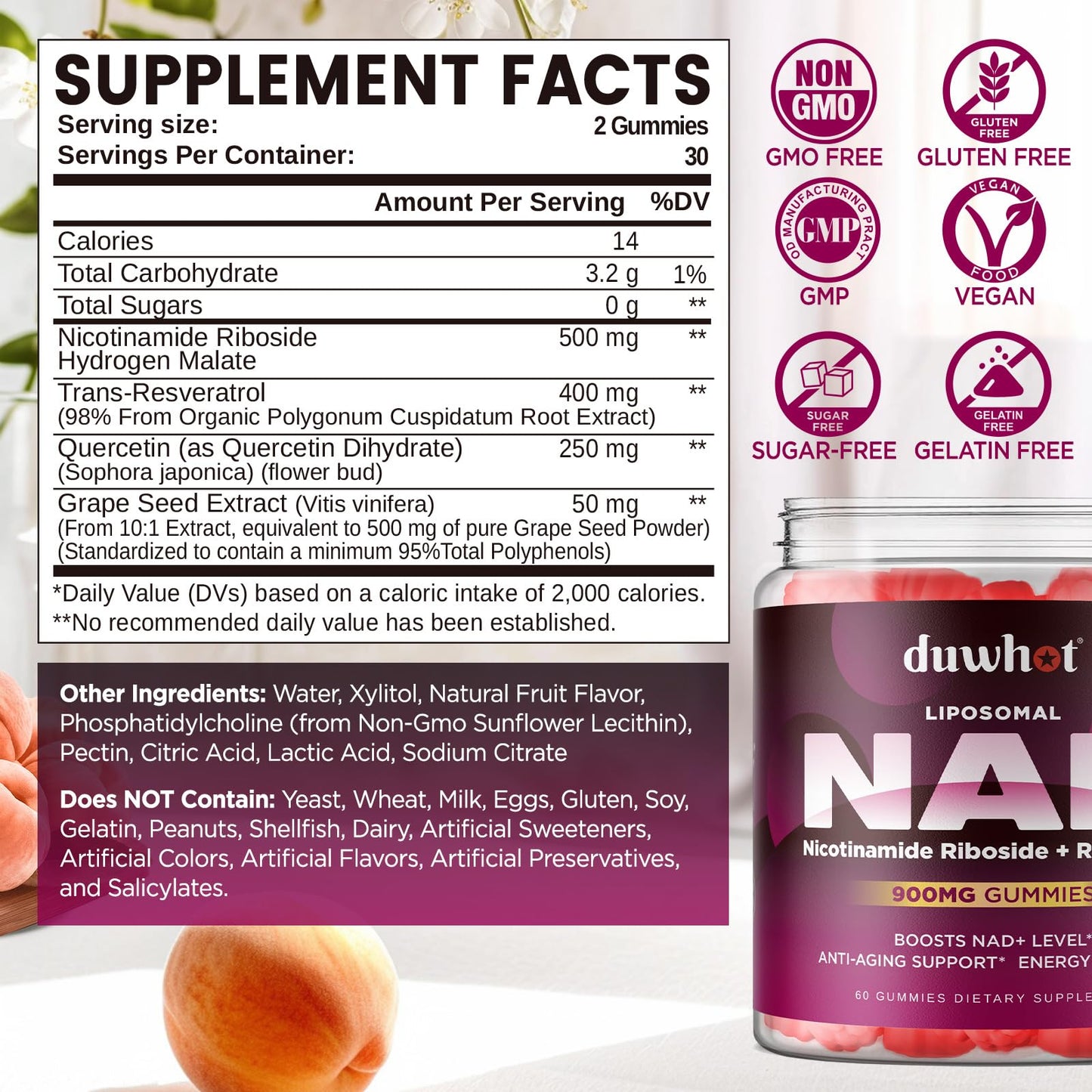 Duwhot NAD Supplement Gummies 60 Count
