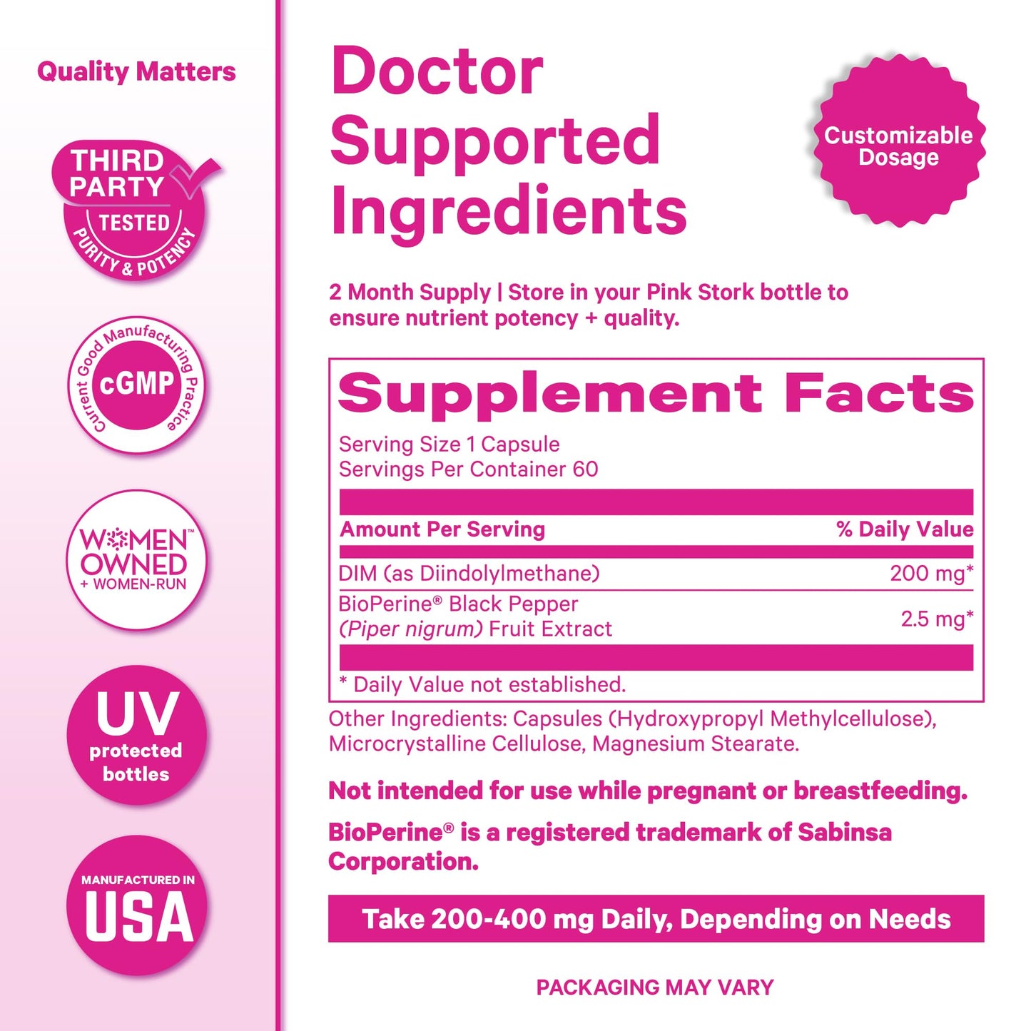 Pink Stork DIM Supplement for Women Capsule 60 Count
