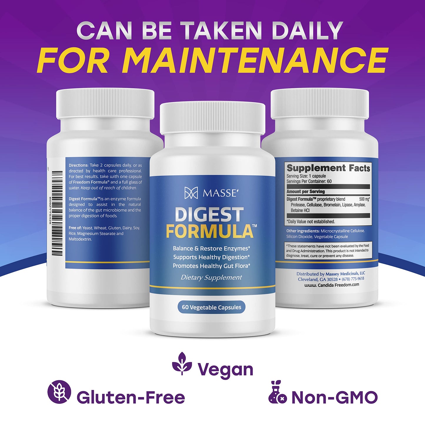MASSE' Digest Formula Supplement Enzyme Boost Capsules 60 Count