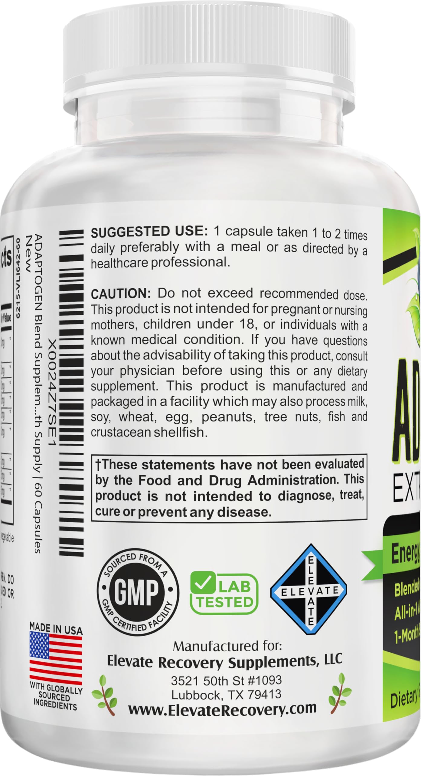 Elevate Recovery Supplements Adaptogens Extract Complex 9-in-1 Capsule 60 Capsules