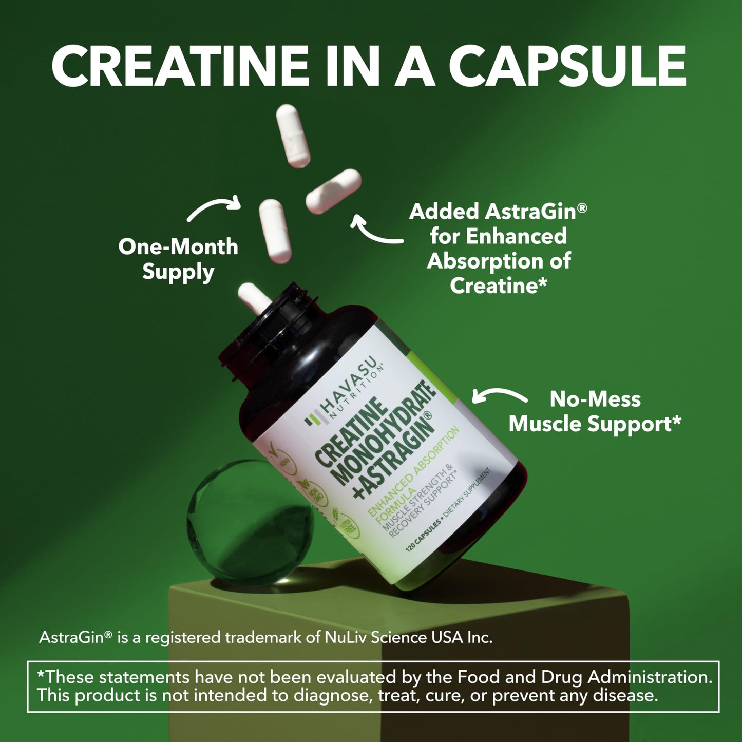 HAVASU NUTRITION Micronized Creatine Monohydrate Capsules, 120 Count