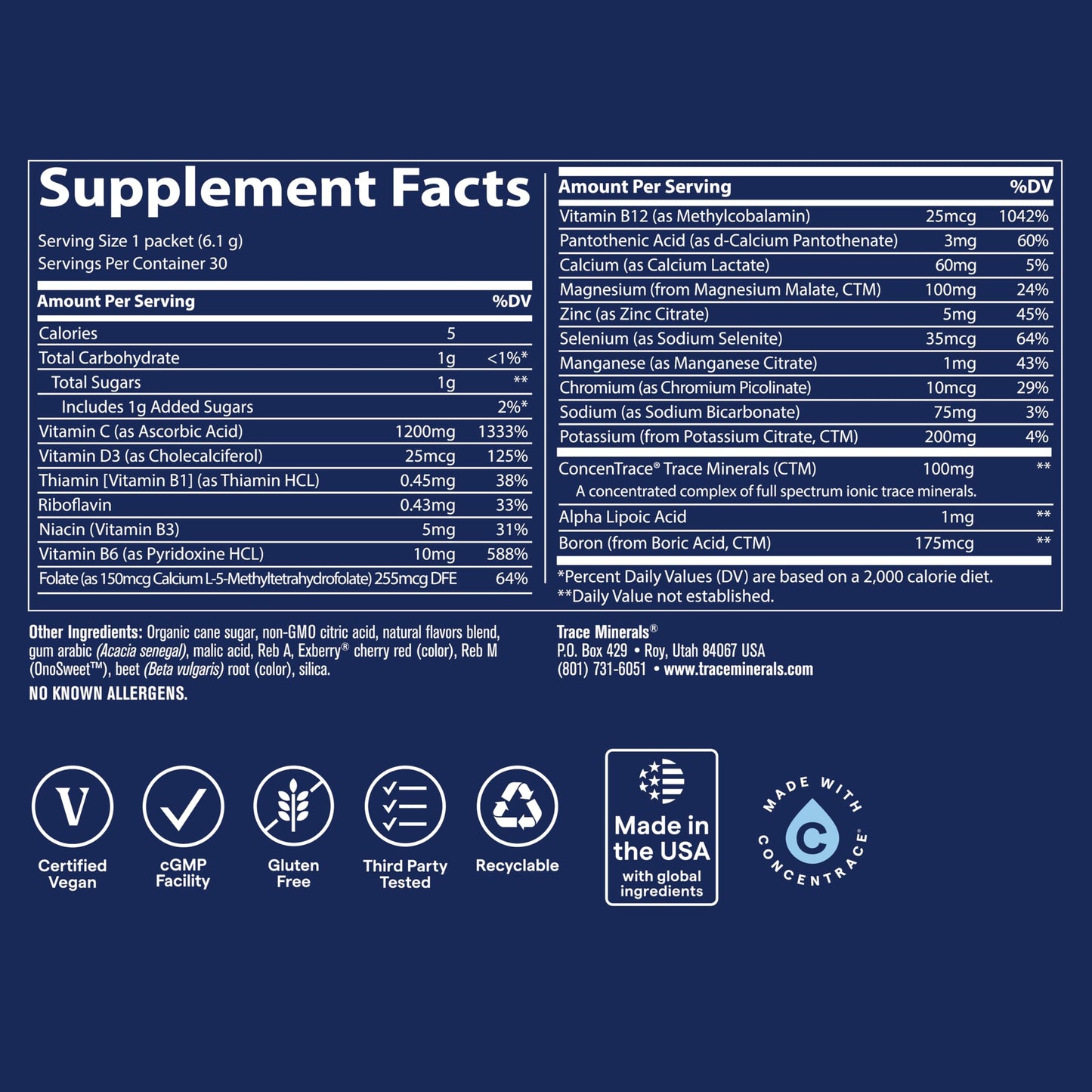 Trace Minerals Power Pak Electrolyte Powder Packets 30 Packets