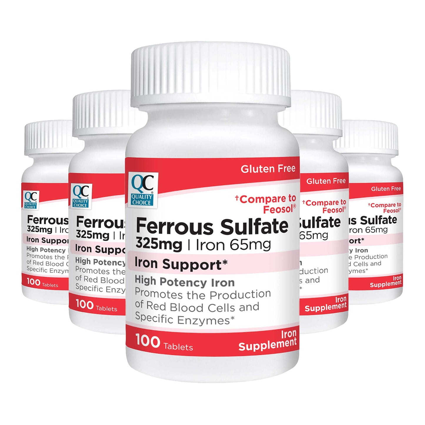 Quality Choice Iron 65 mg (325 mg Ferrous Sulfate) High Potency Iron Support Tablets, 500 Count