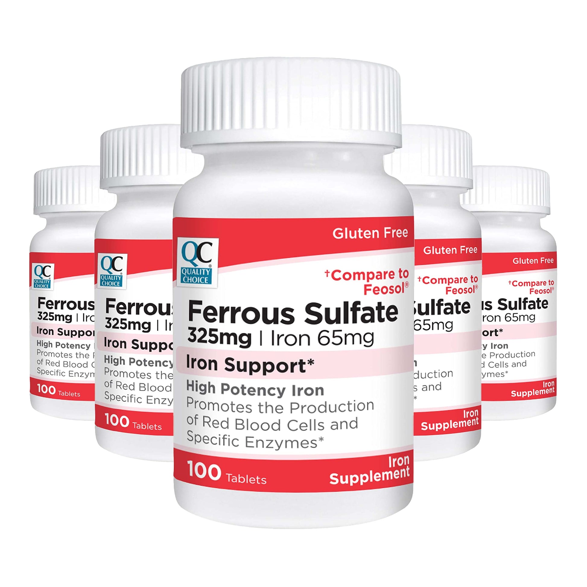 Quality Choice Iron 65 mg (325 mg Ferrous Sulfate) High Potency Iron Support Tablets, 500 Count