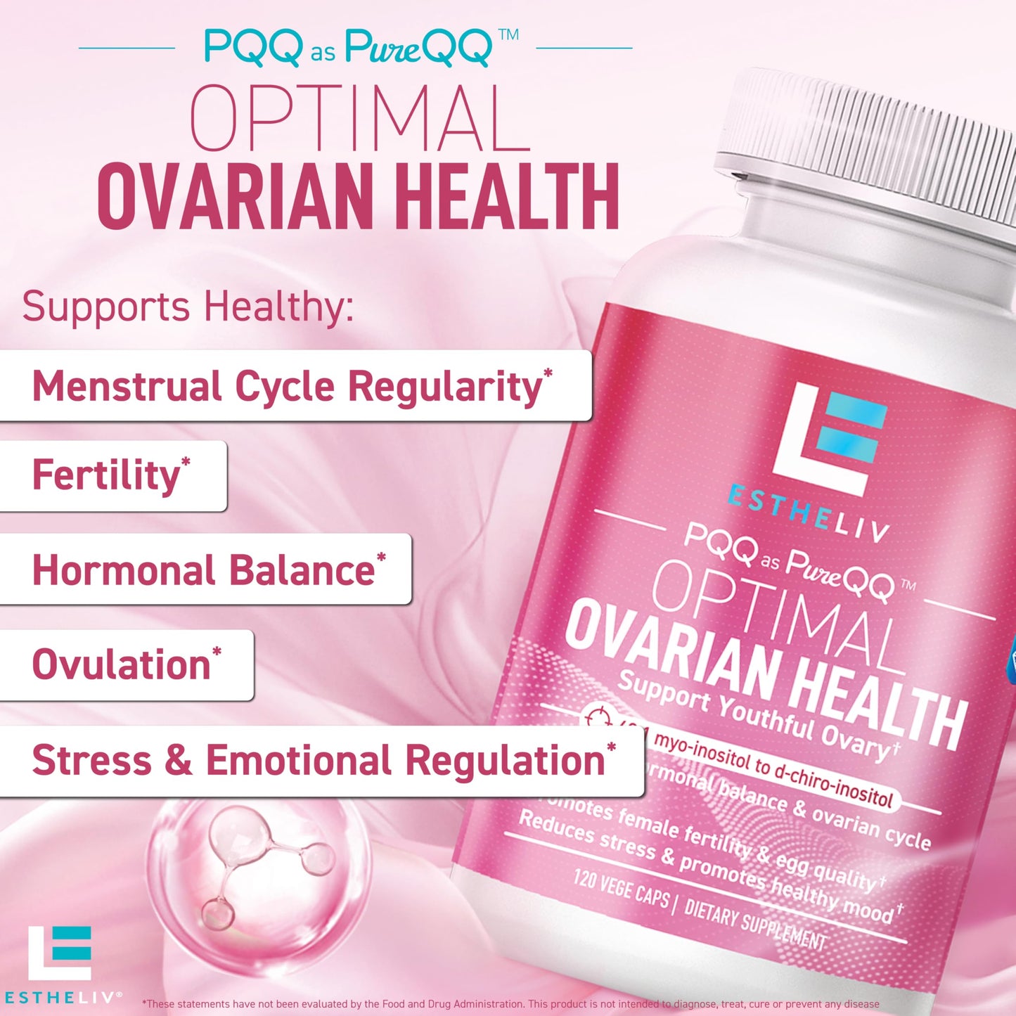 ESTHELIV Optimal Ovarian Health Myo-Inositol + D-Chiro & PQQ Capsules 120