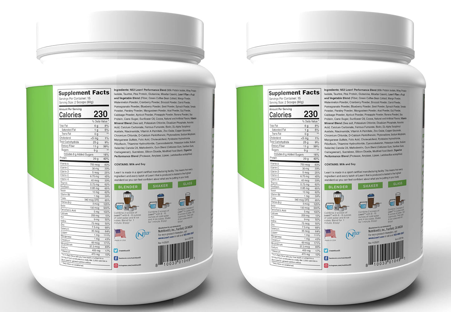 LEAN1 Meal Replacement Protein Shake Powder 63.4 oz
