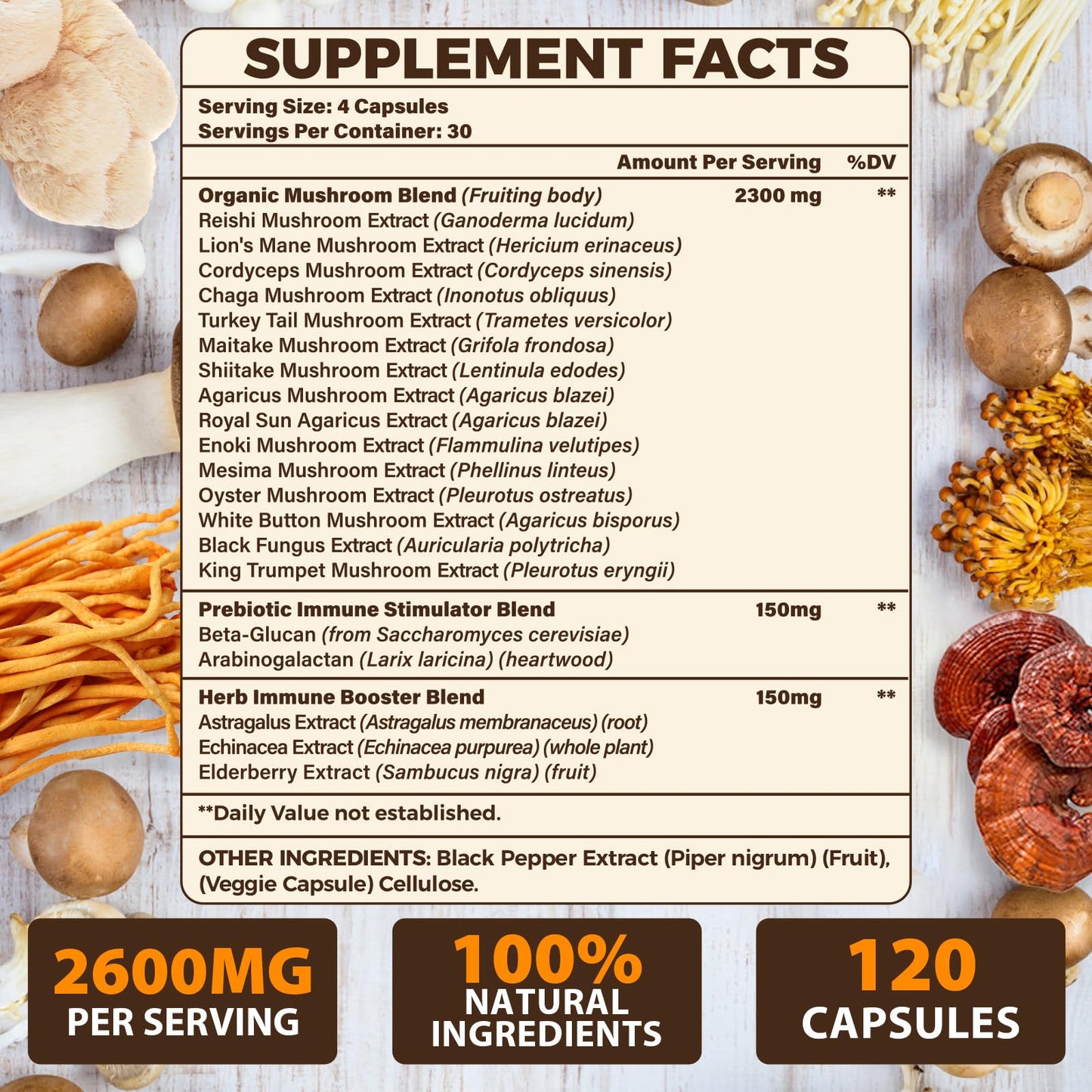 Tioewque 20 in 1 Mushroom Complex Brain Support Capsules, 360 Count