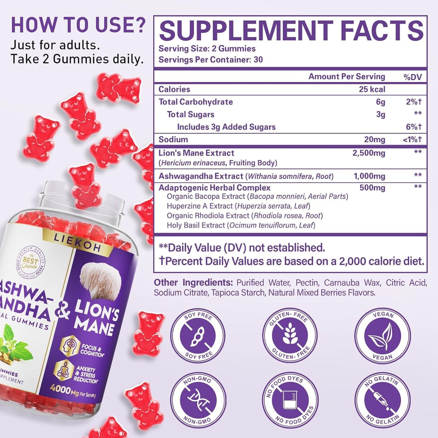 Liekoh Ashwagandha Gummies 60 Count