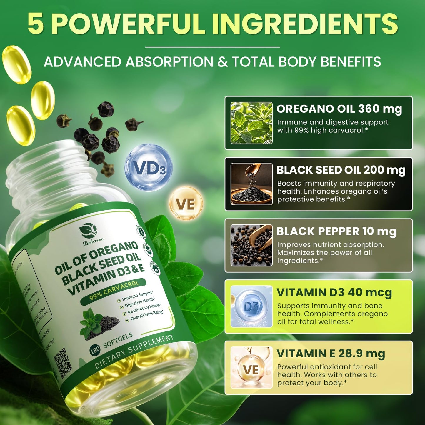Lukaree Organic Oregano Oil Softgels, 360 Count