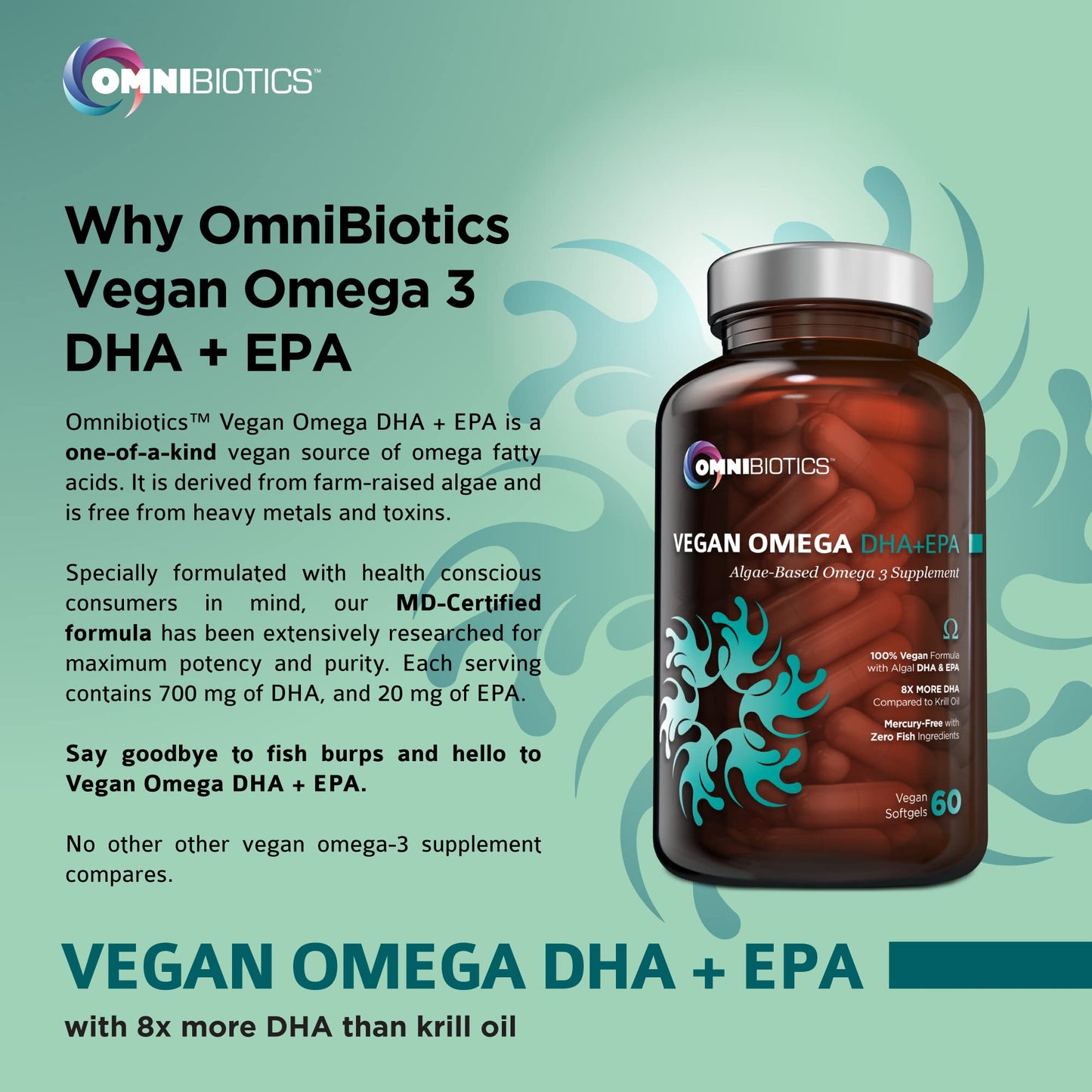 OmniBiotics Vegan Omega-3 DHA EPA Prenatal Supplement, 60 Capsules