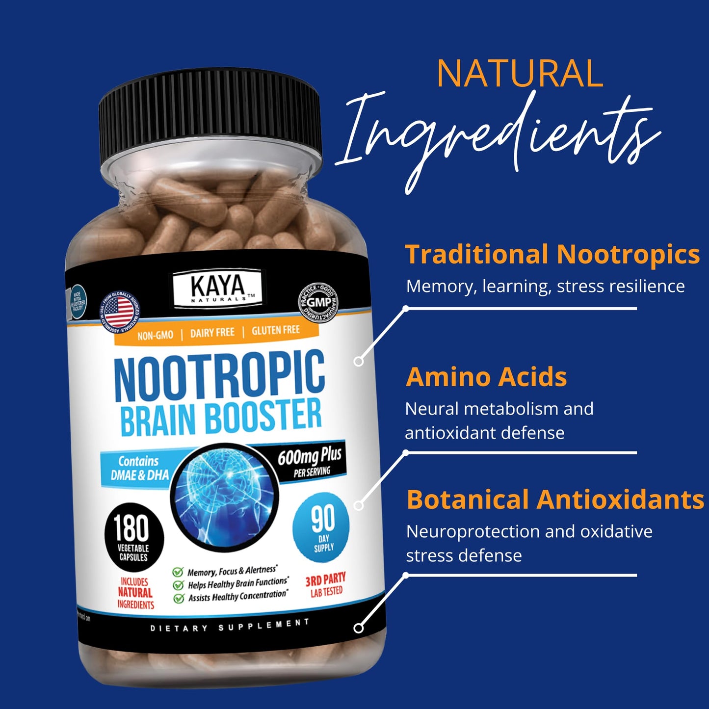 Kaya Naturals Nootropic Brain Booster Capsule 180 Count
