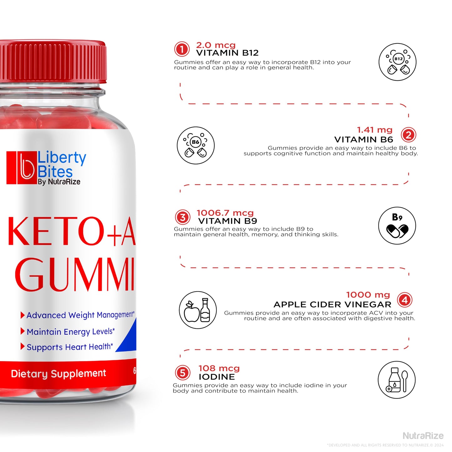 NutraRize Liberty Bites Keto ACV Gummies, 60 Count