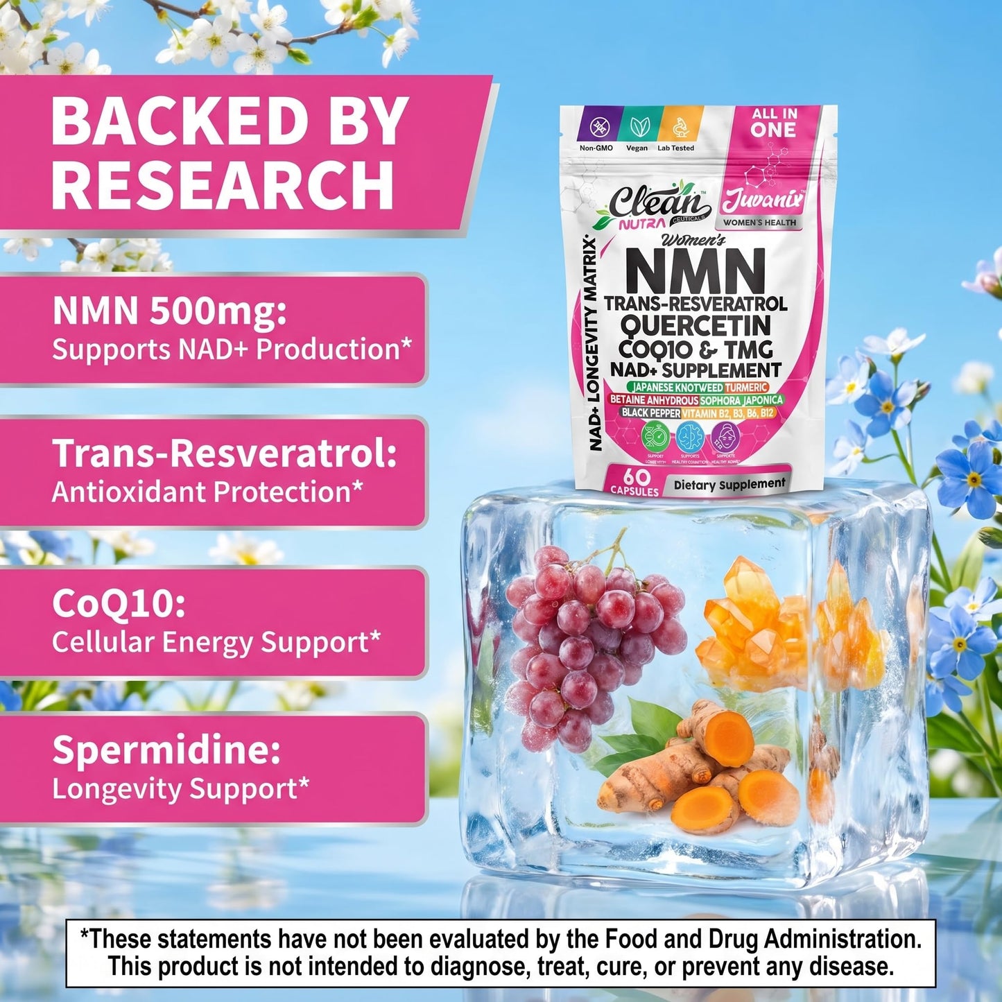 Clean Nutraceuticals NMN Supplement for Women Capsules 60 Count