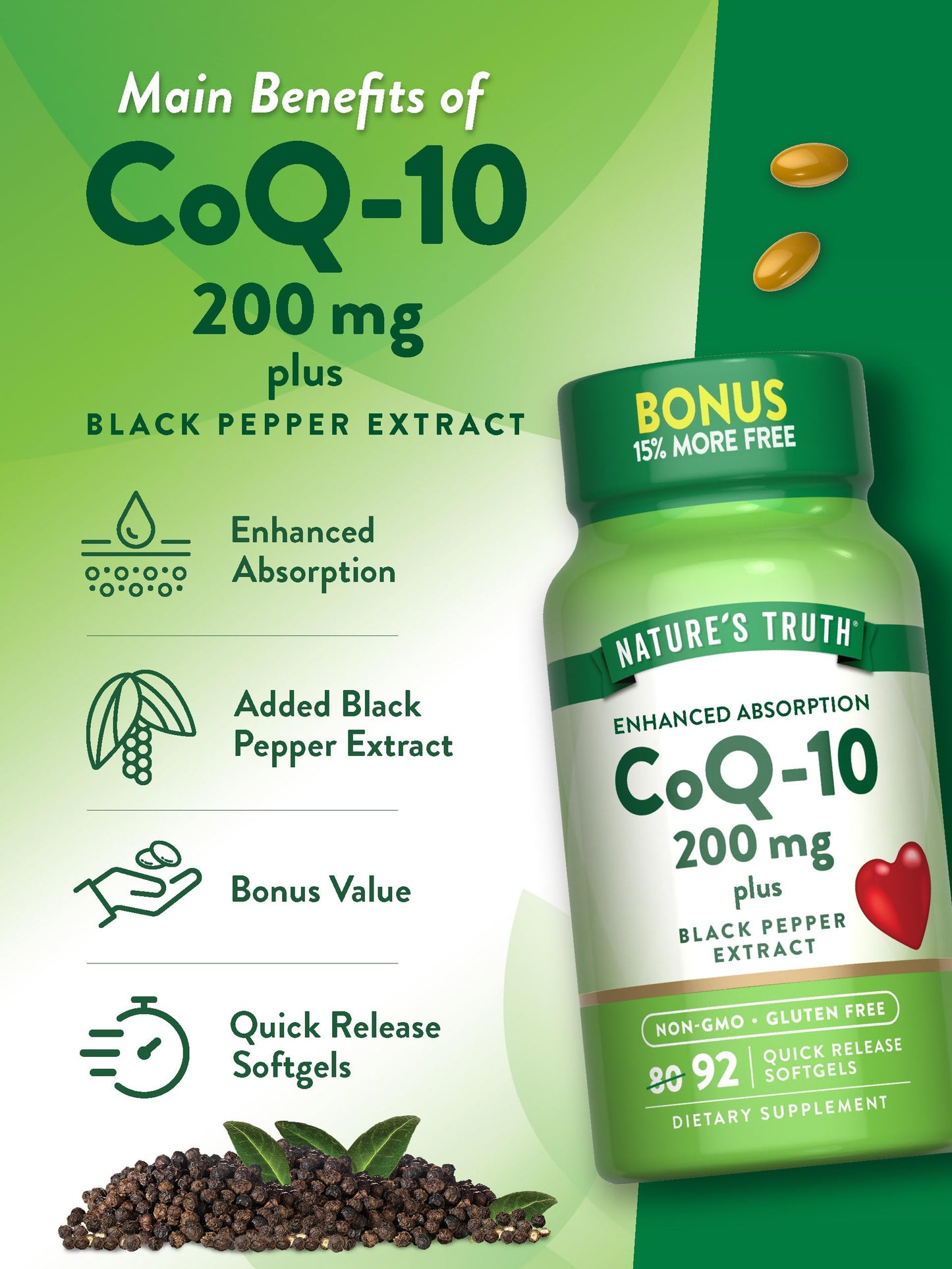 Nature's Truth CoQ10 200 mg Softgels, 92 Count