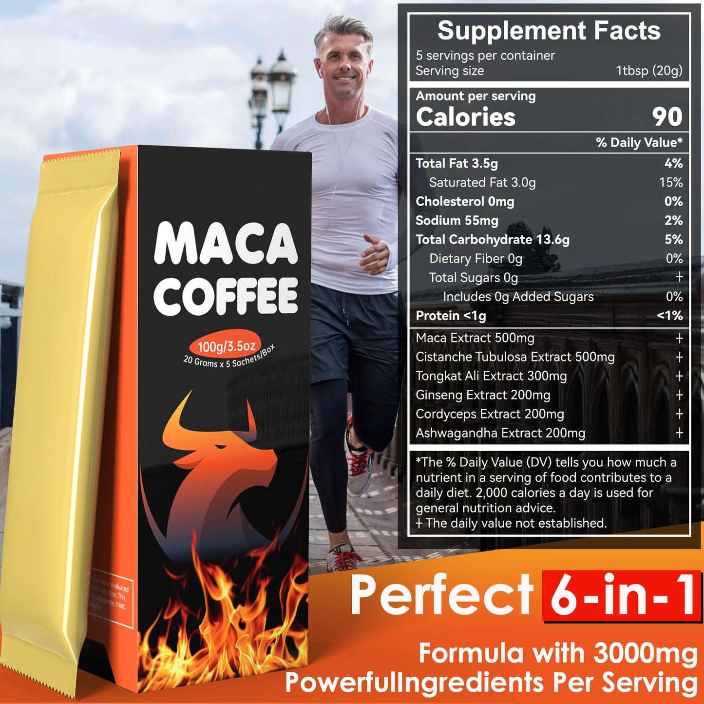 Dr. HR Maca Coffee Instant Cold Brew with Arabica Bean Powder, Ginseng, Cordyceps & Ashwagandha, Energy Boost, Additive-Free Powder 3.5 Ounce
