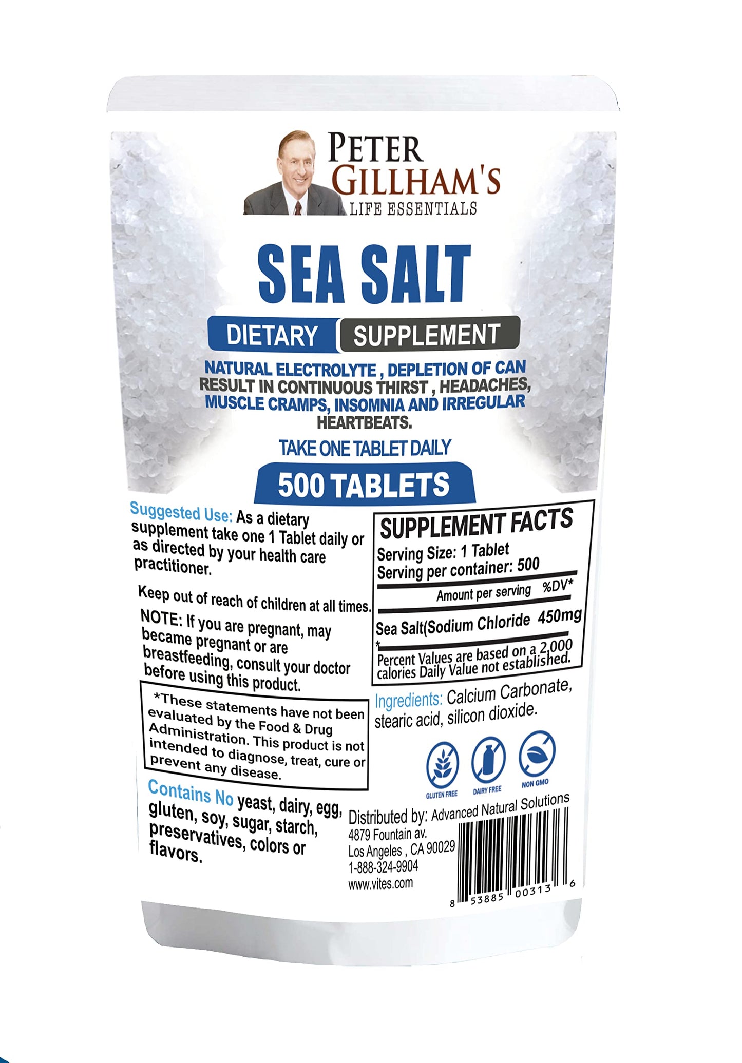 Peter's Choice Sea Salt, Sodium Chloride 450mg, 500 Tablets