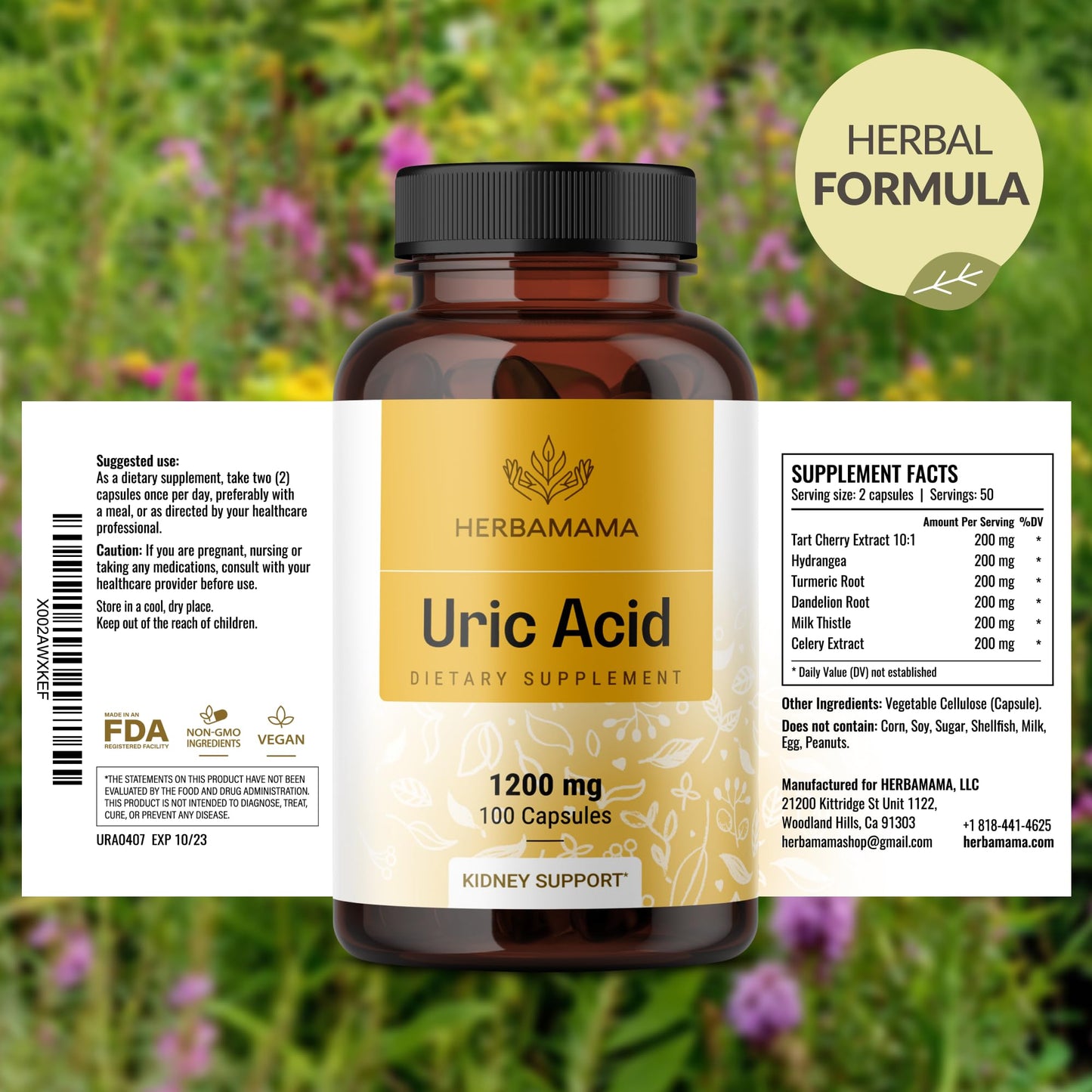 HERBAMAMA Uric Acid Cleanse Capsules 100 Count