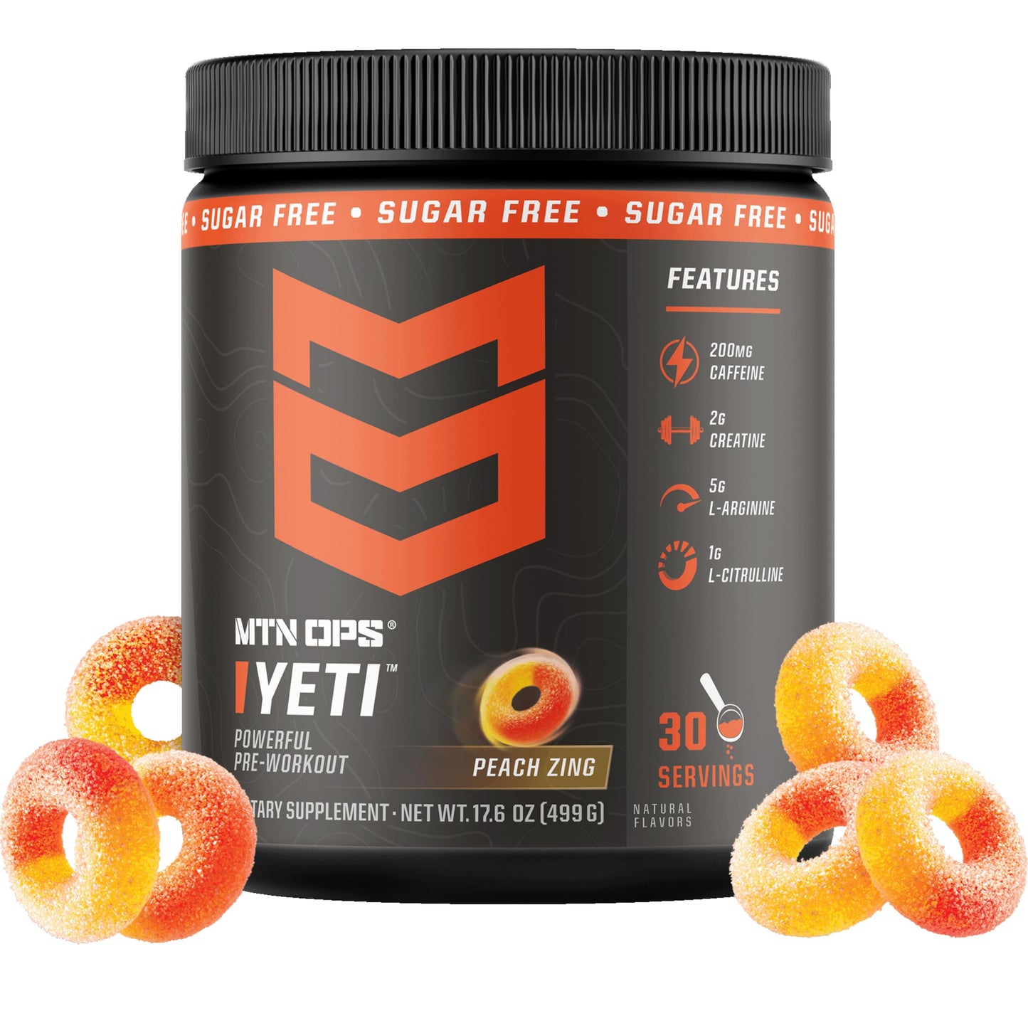 MTN OPS Yeti Pre-Workout Powder with Creatine Peach Zing 17.6