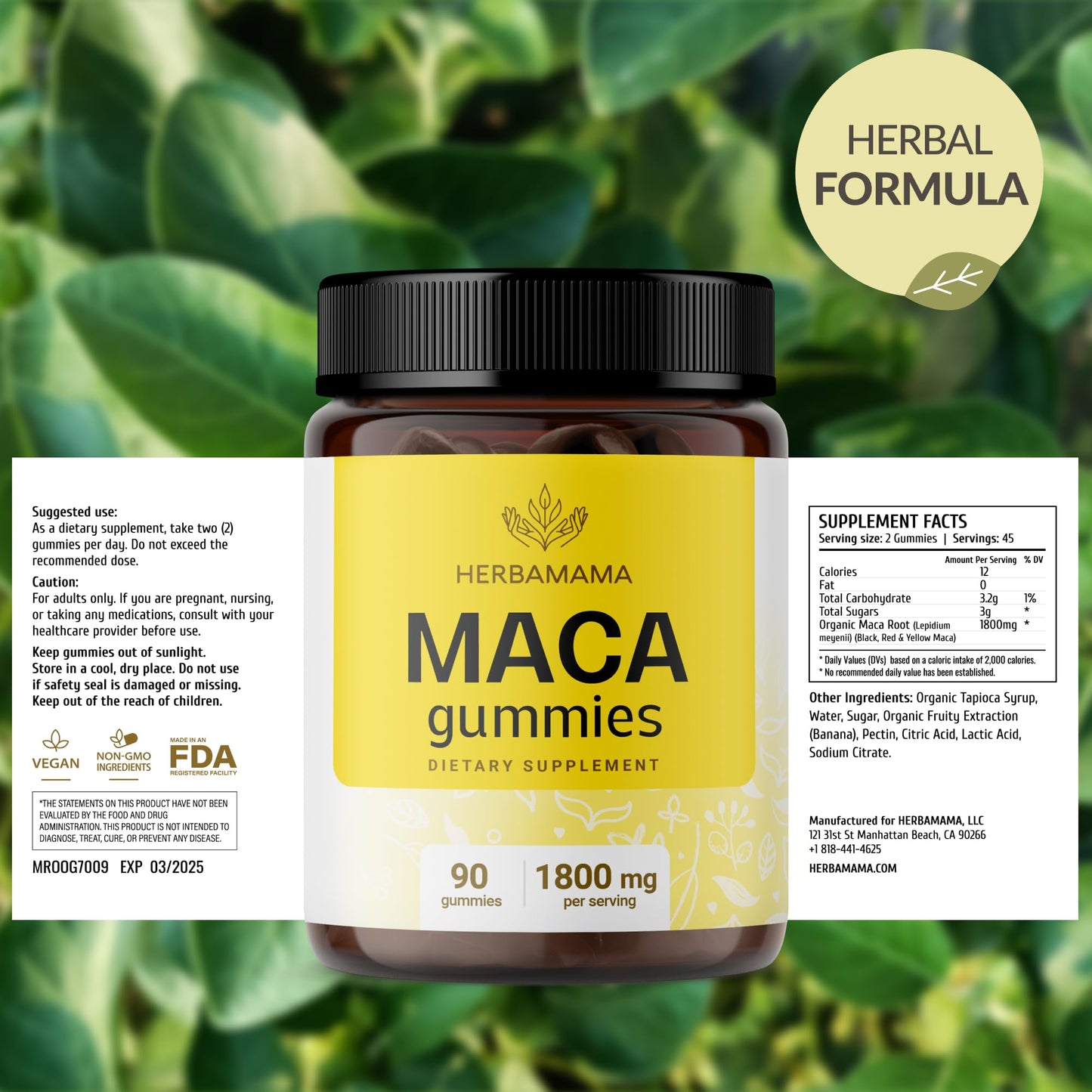 HERBAMAMA Maca Root Gummies 1800mg Maca Root Extract for Energy Support, 90 Gummies