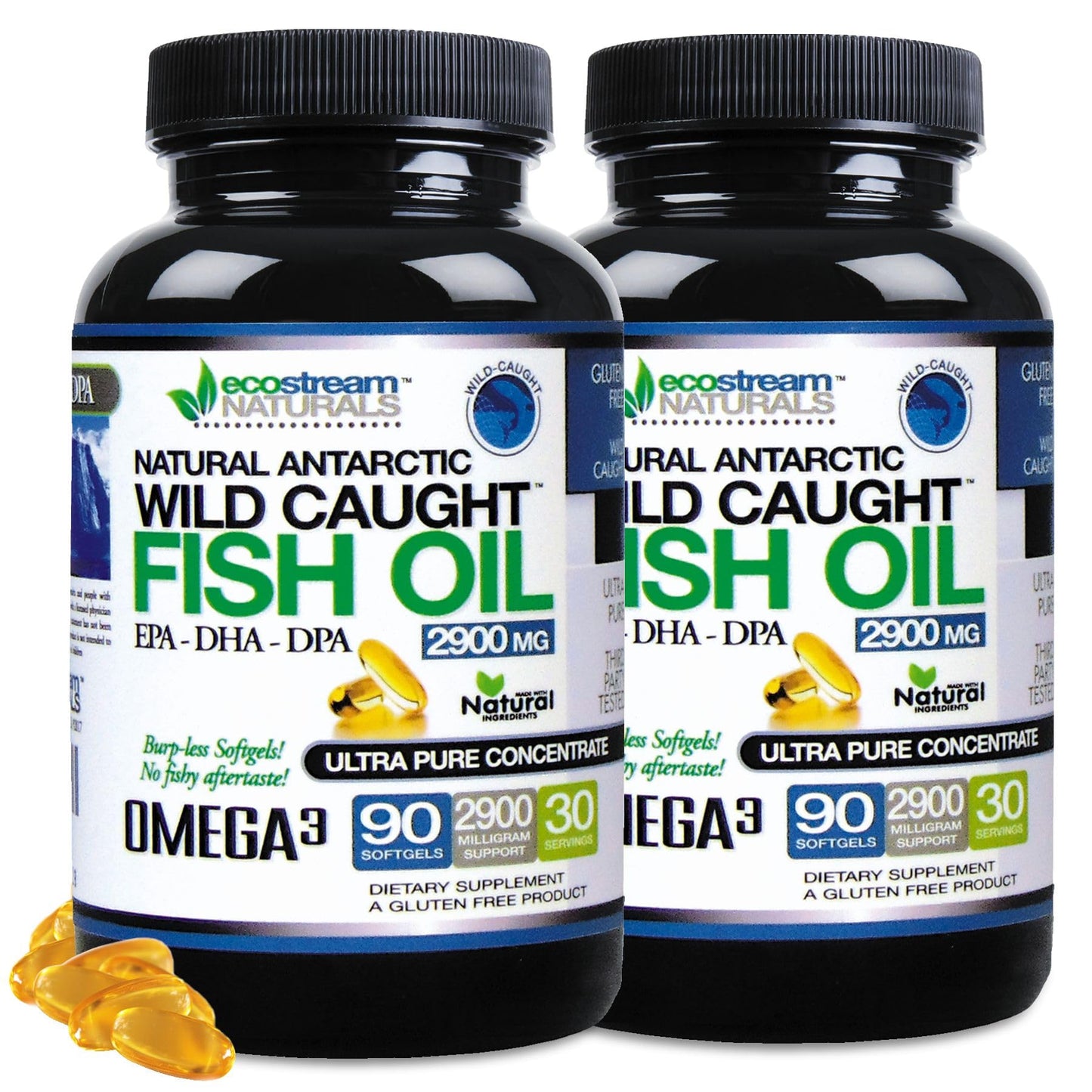 ecostream Naturals Natural Antarctic Wild-Caught Omega-3 Fish Oil DPA-EPA-DHA Supplement, 2,900 mg, Softgels, 180 Count
