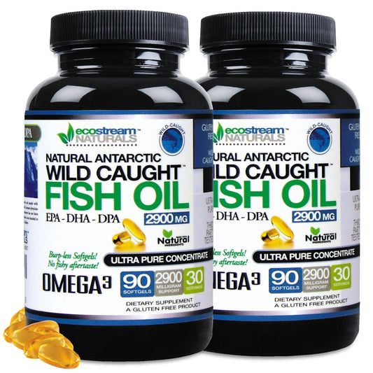ecostream Naturals Natural Antarctic Wild-Caught Omega-3 Fish Oil DPA-EPA-DHA Supplement, 2,900 mg, Softgels, 180 Count