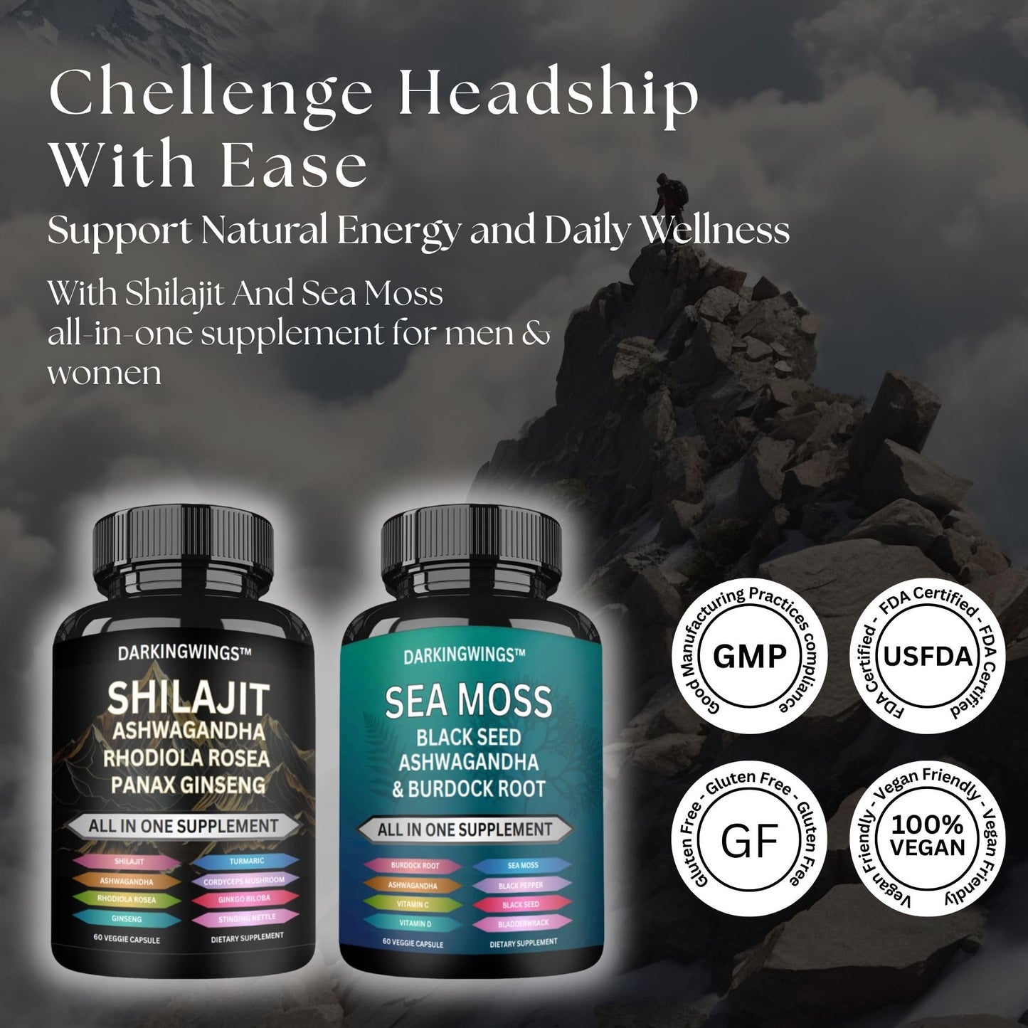 Darkingwings Shilajit and Sea Moss Combo Capsules, 60 Capsules