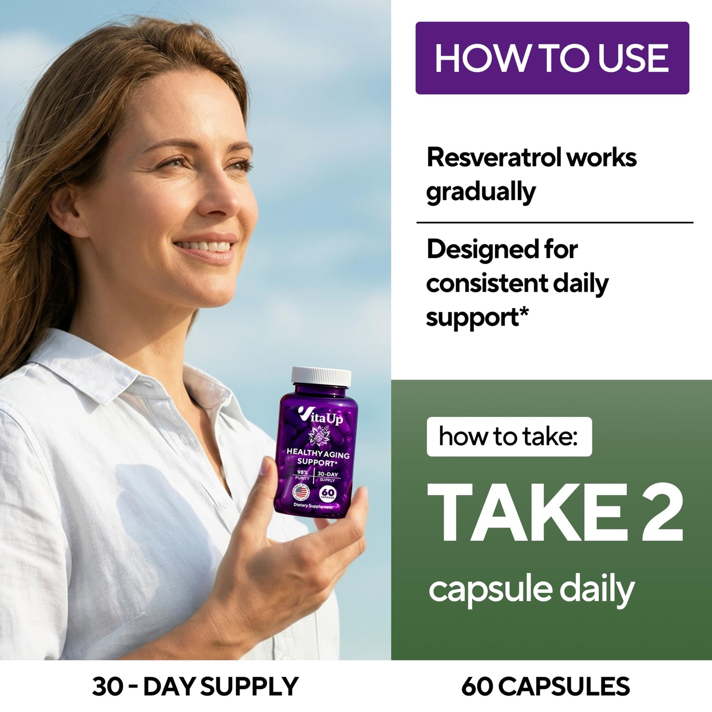 VitaUp Trans-Resveratrol Capsule 600mg, 60 Capsules