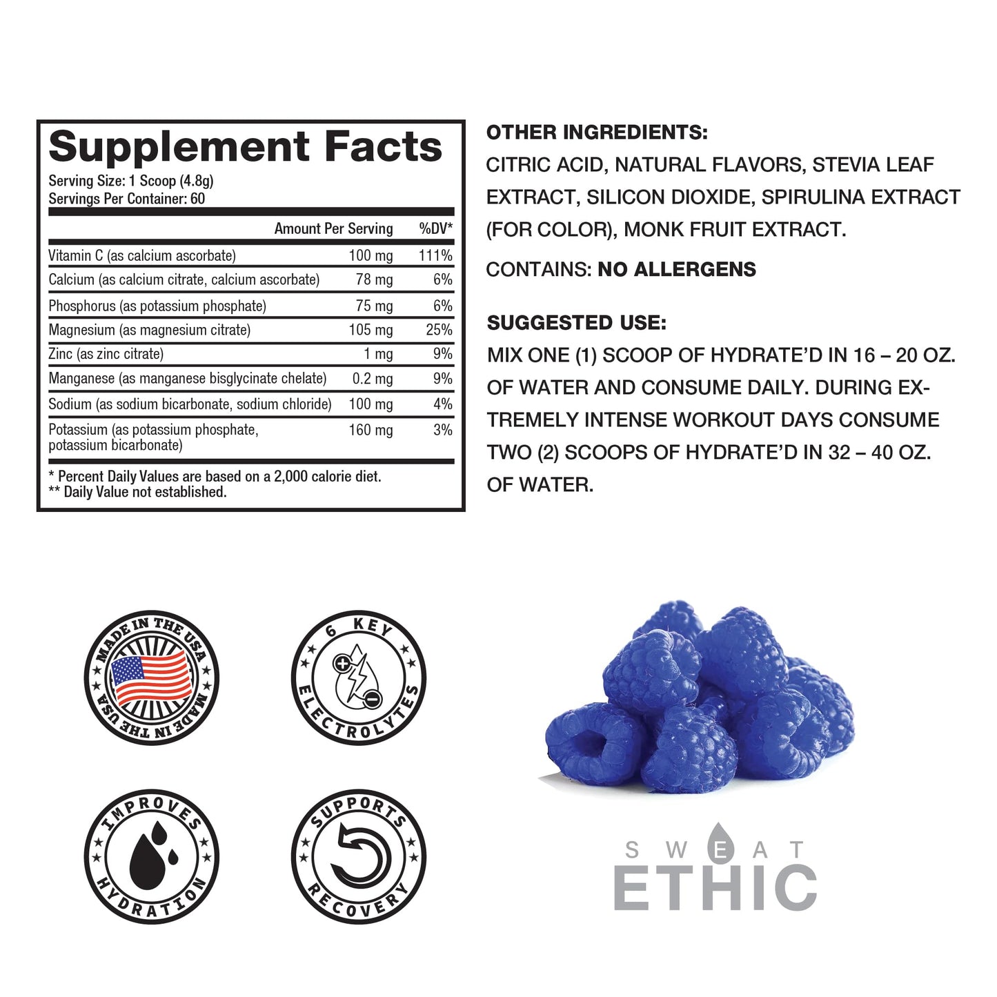 Sweat Ethic Hydrate’D Electrolytes Electrolyte Powder, 12 Ounce