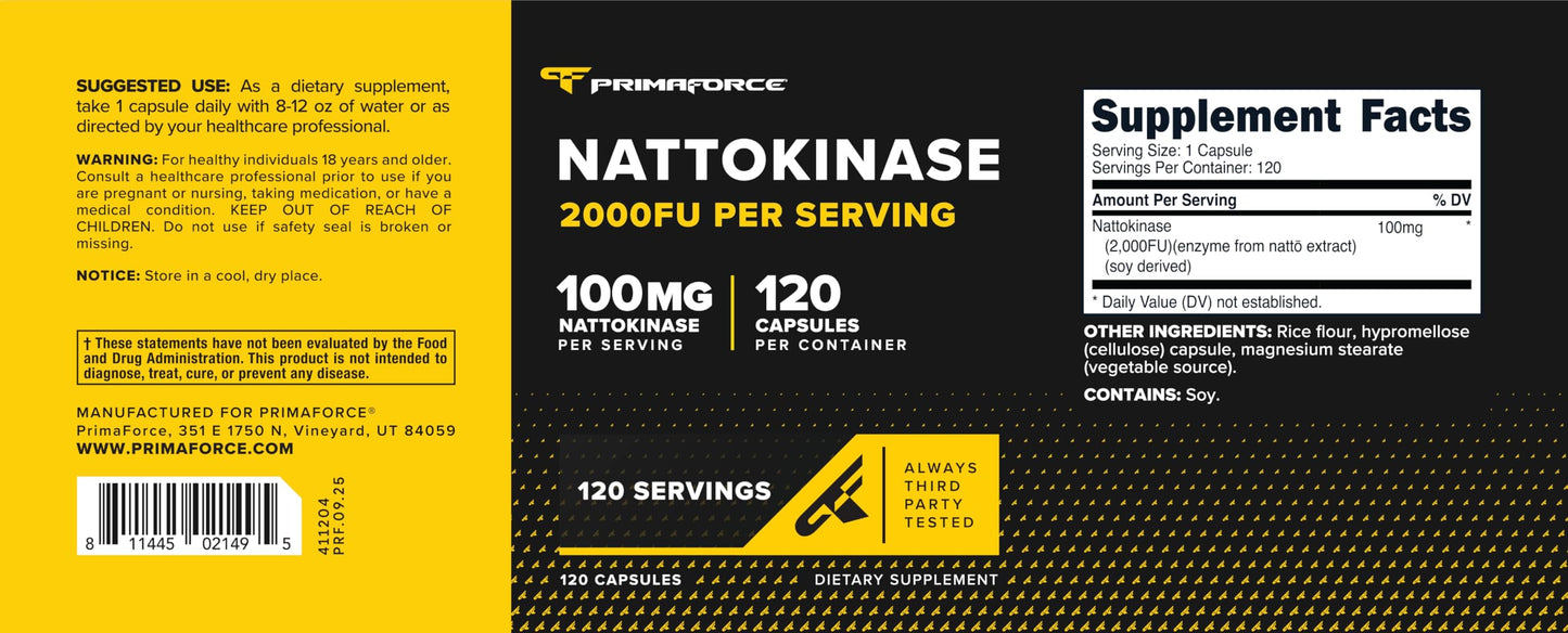 Primaforce Nattokinase (100mg) 2000 FU Per Serving, 120 Capsules