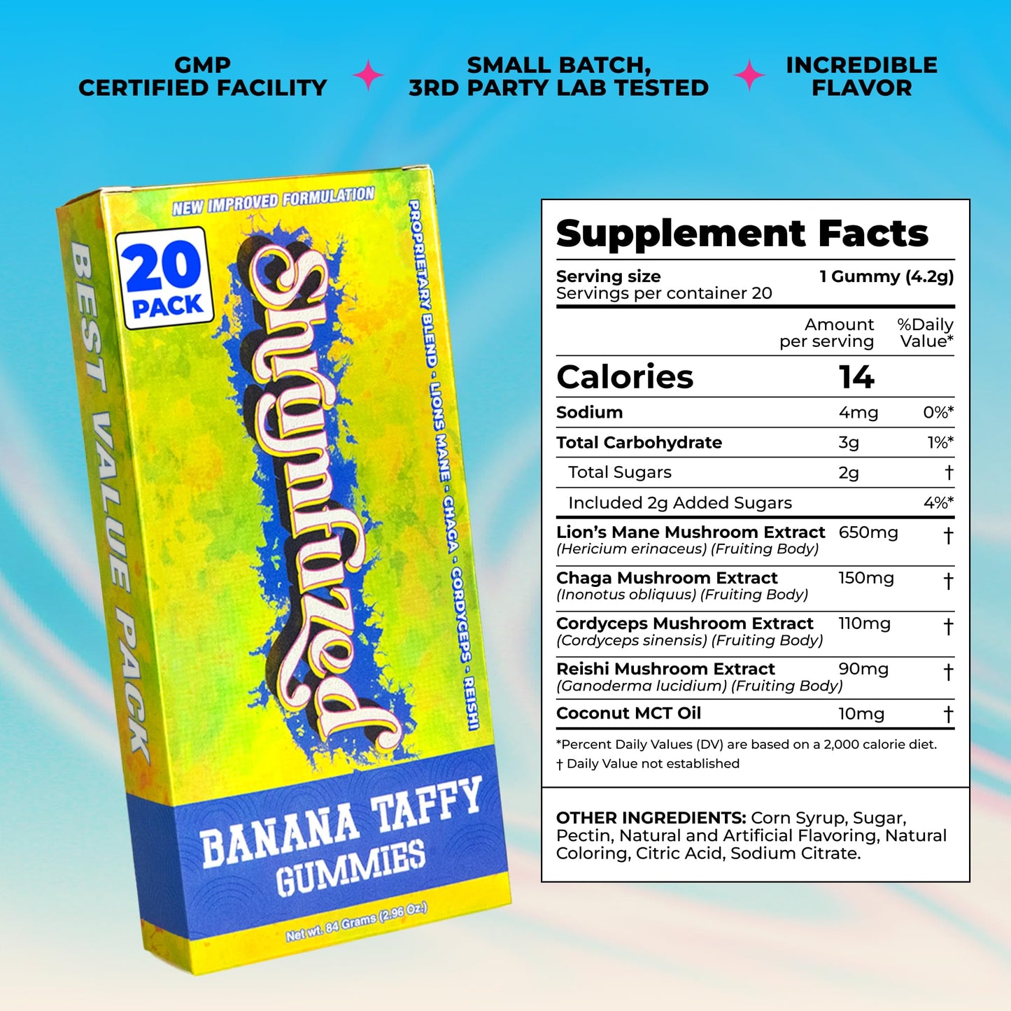 Shrumfuzed Mushroom Gummies Banana Taffy Gummy 20 Count