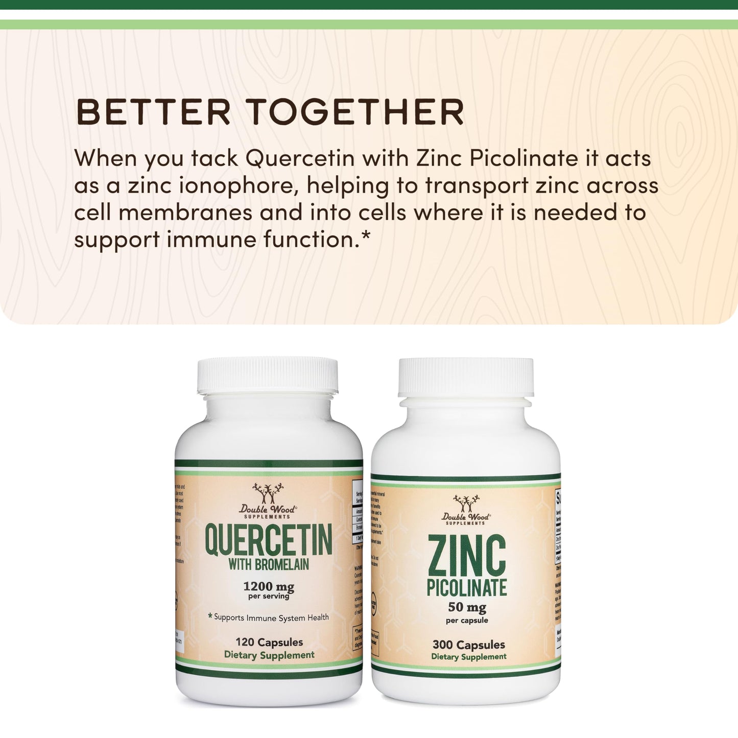 Double Wood Supplements Quercetin with Bromelain - 96% Highly Purified Capsules, 120 Count
