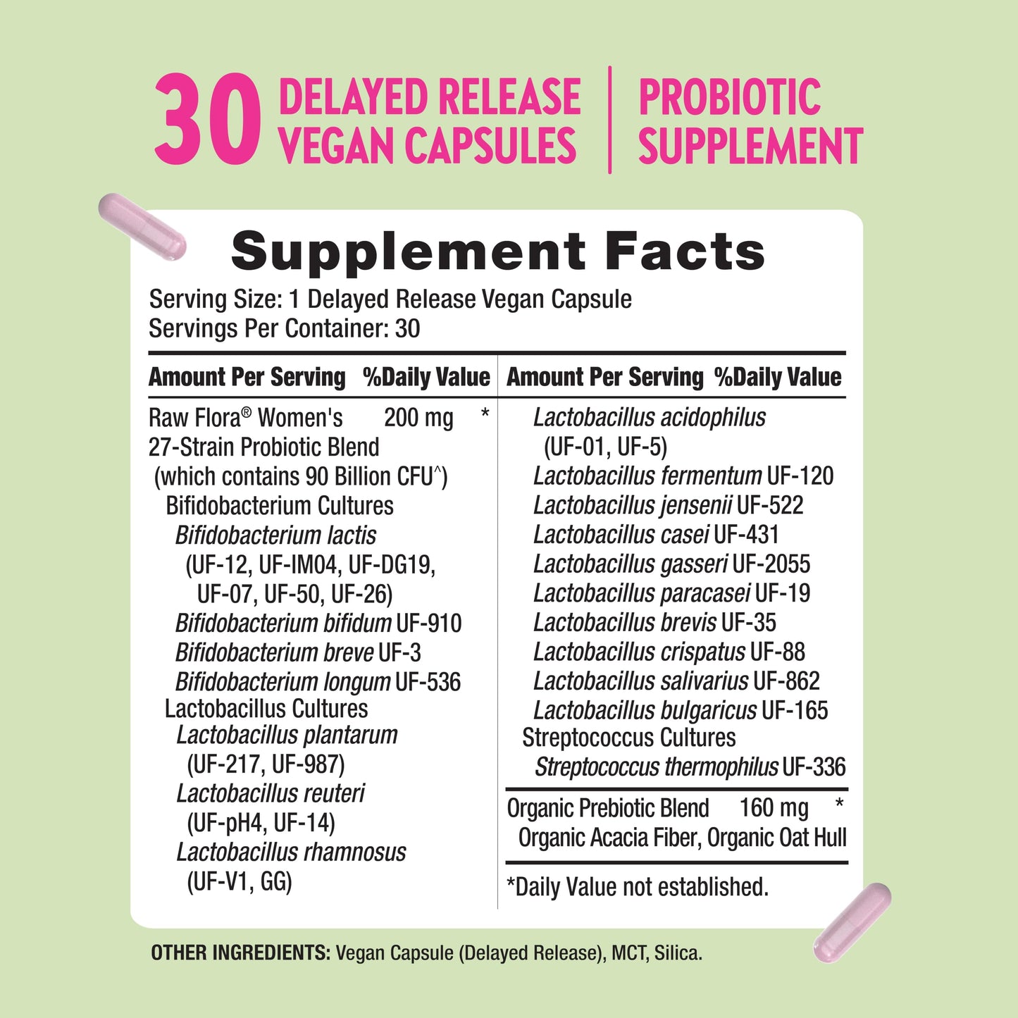 Raw Flora Probiotics for Women with Prebiotic Capsule 30 Count
