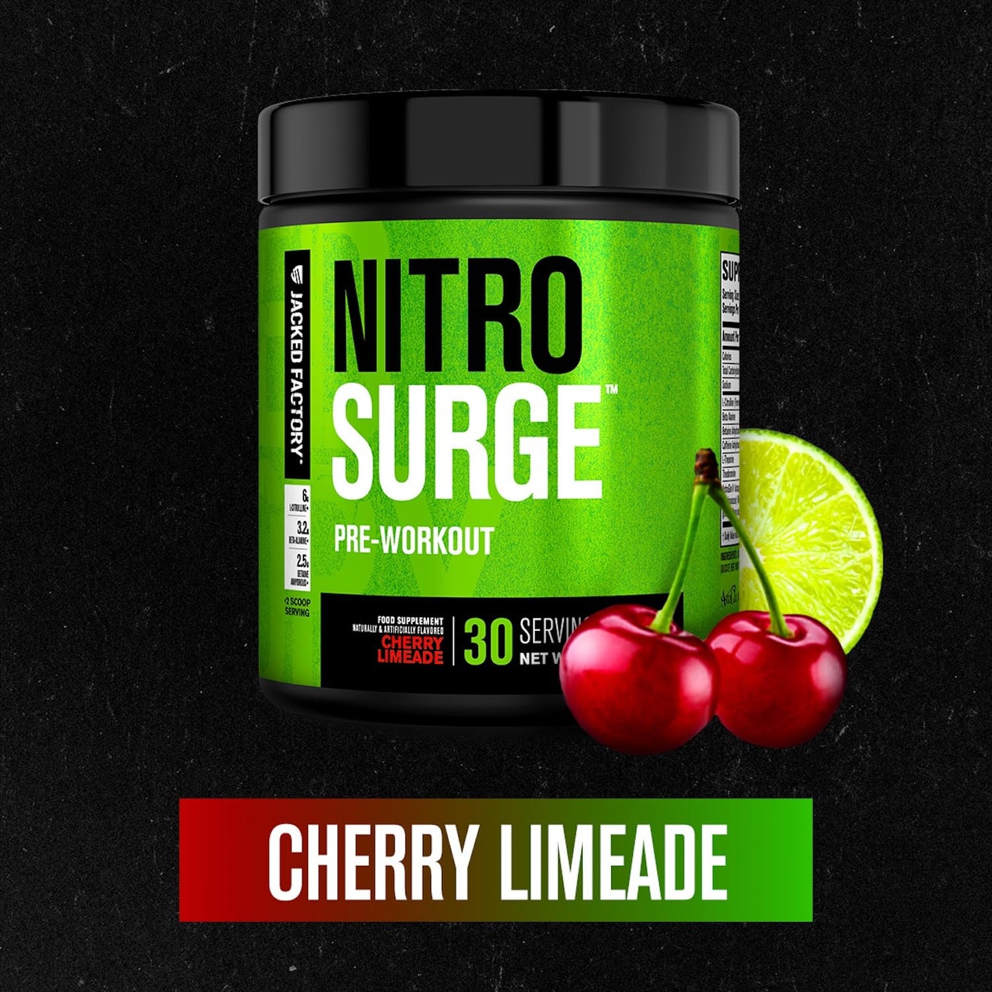 Jacked Factory Nitrosurge Pre Workout Powder, Cherry Limeade, 30 Servings