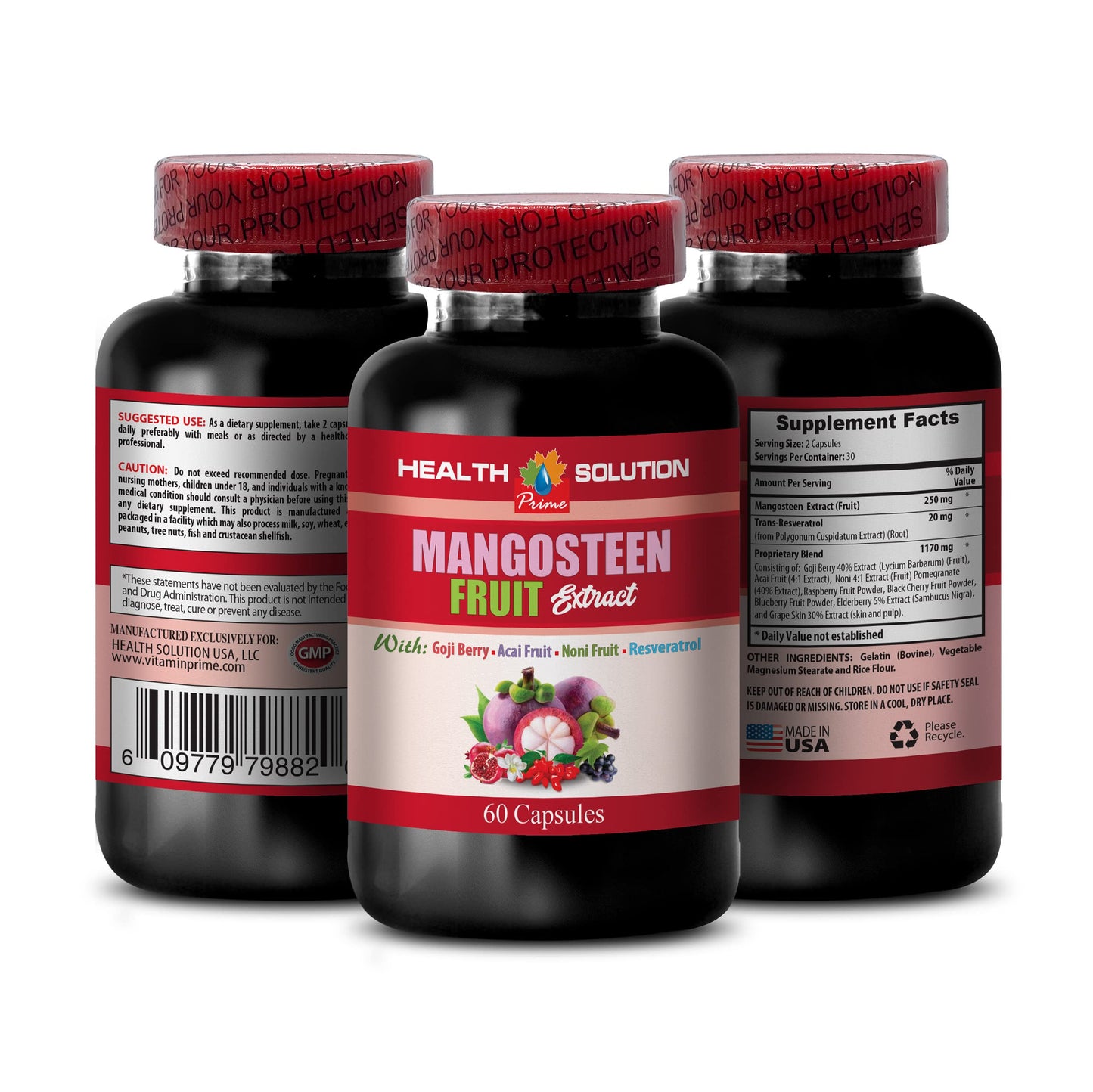 Health Solution Prime Mangosteen Fruit Extract Capsules 60 Count