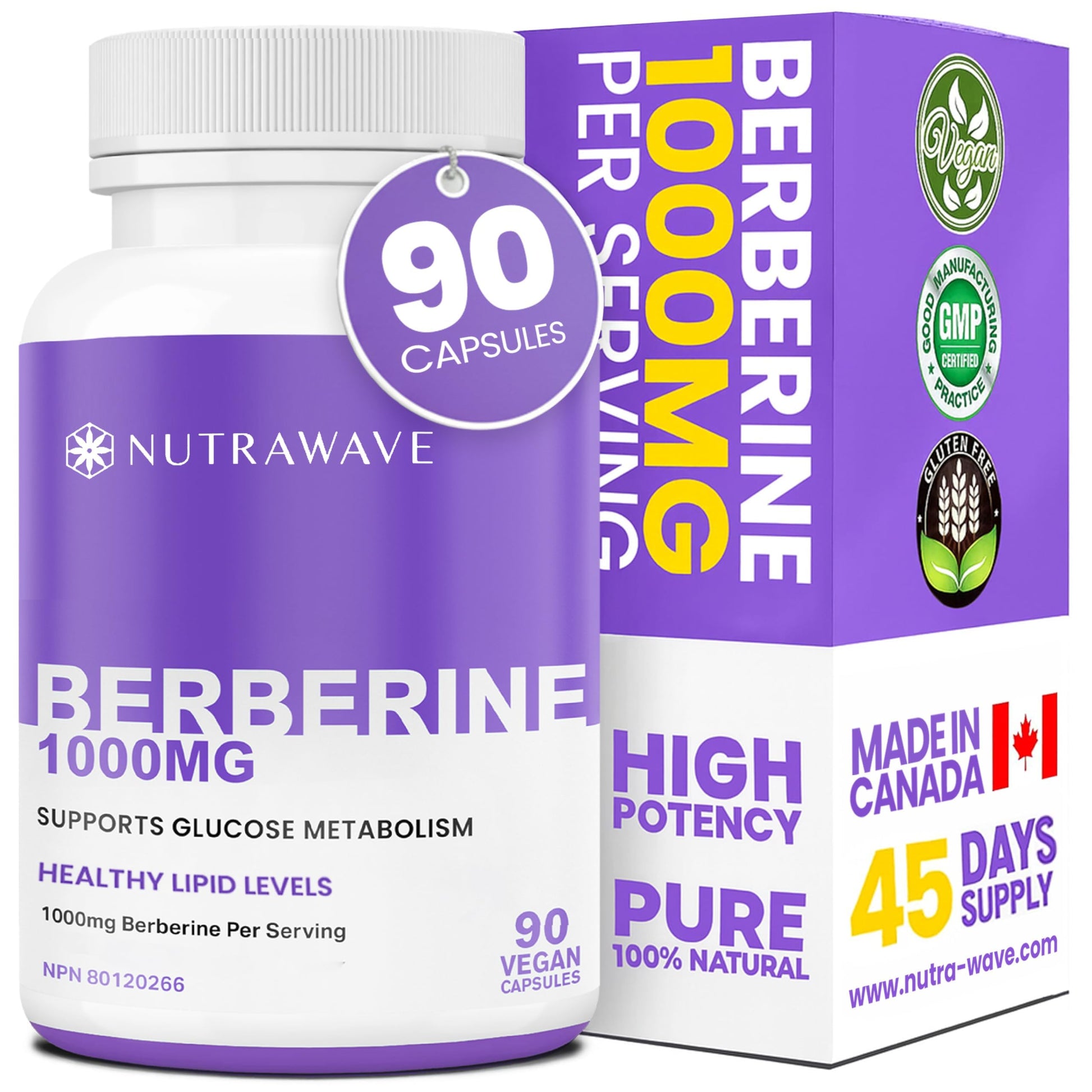 Nutra Wave Berberine HCL 1000mg Capsules 90 Count
