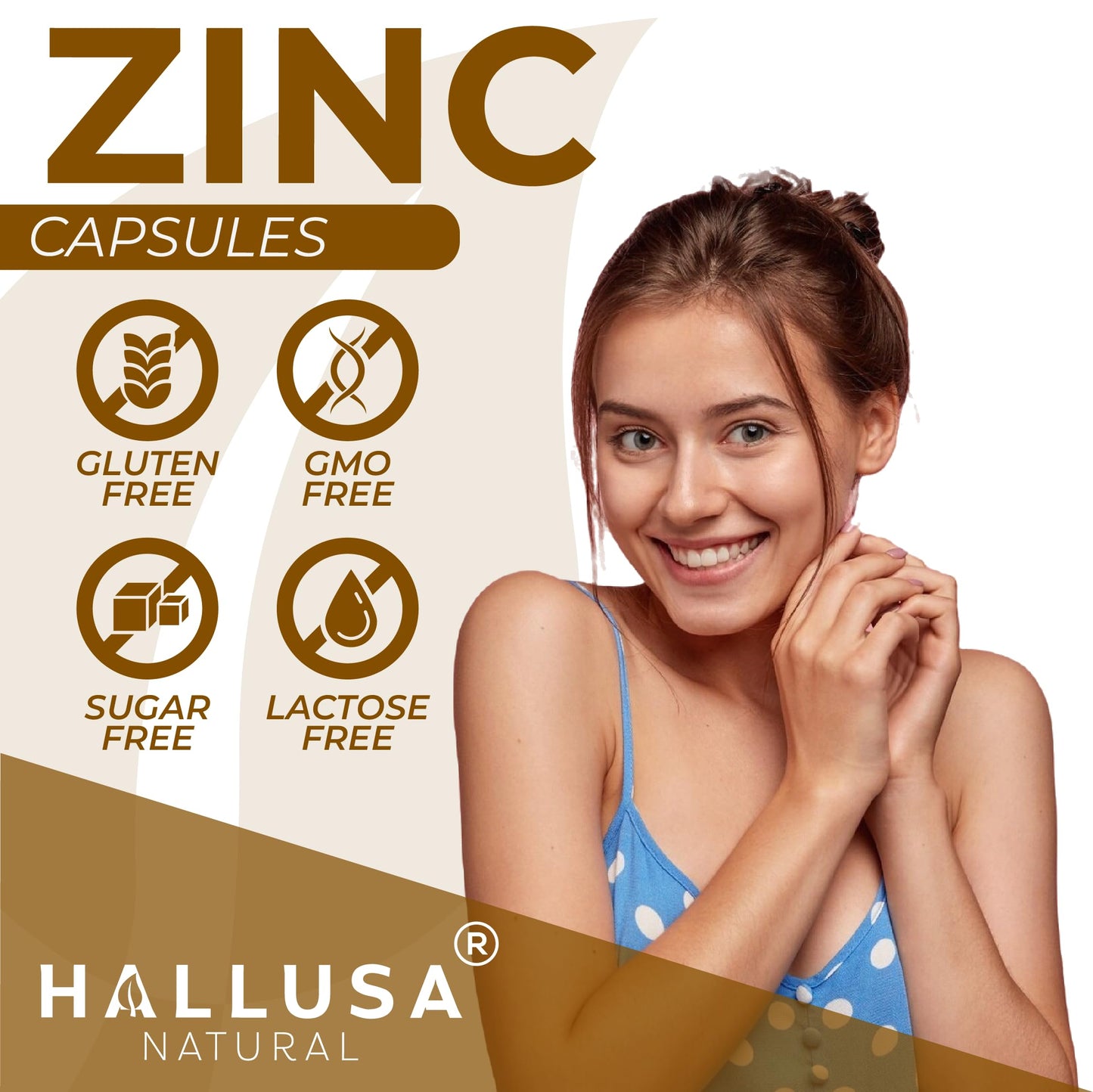 Hallusa Natural Zinc 25 mg - Zinc Gluconate Supplement, 60 Tablets