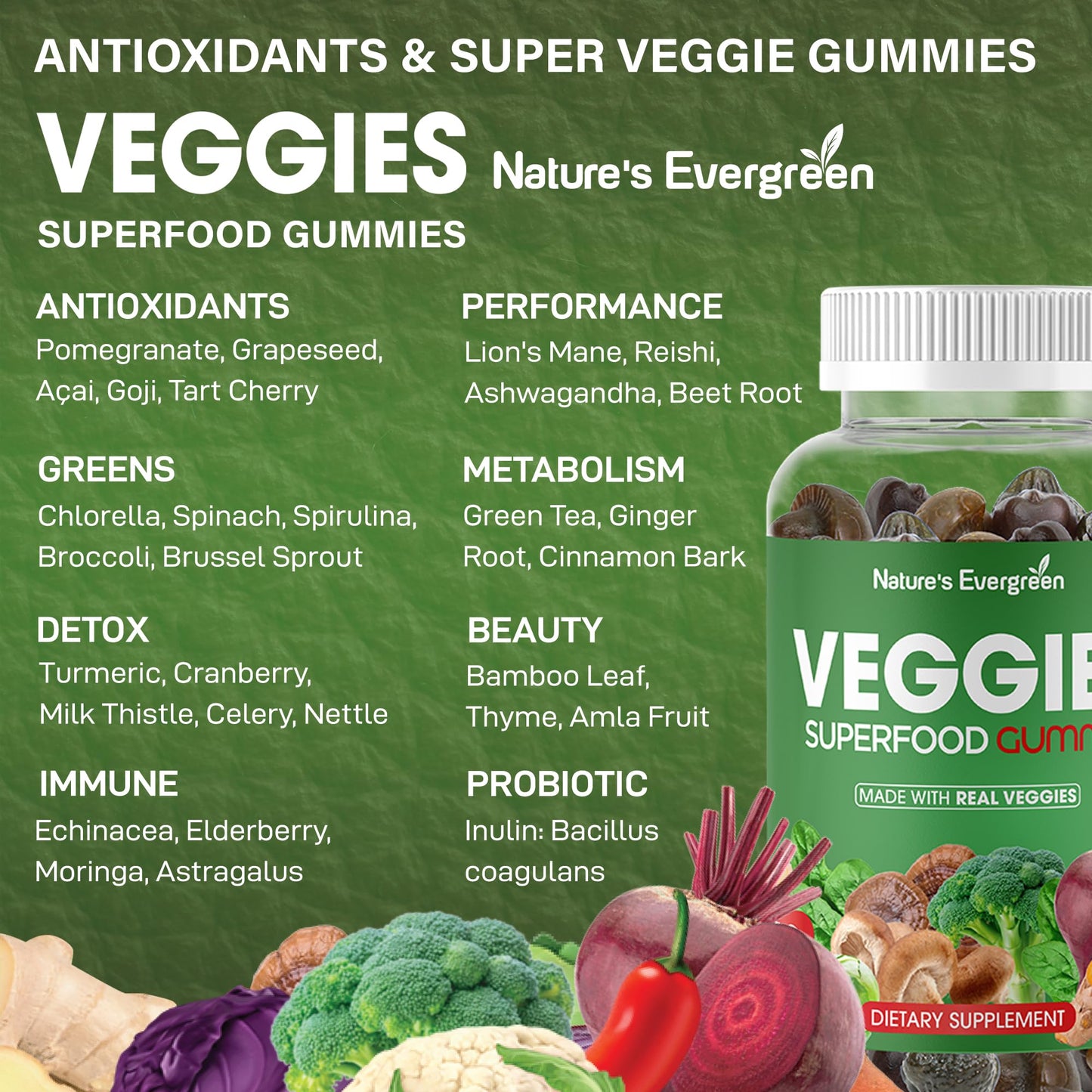 Nature's Evergreen Fruits and Veggies Superfood Gummies 120 Gummies
