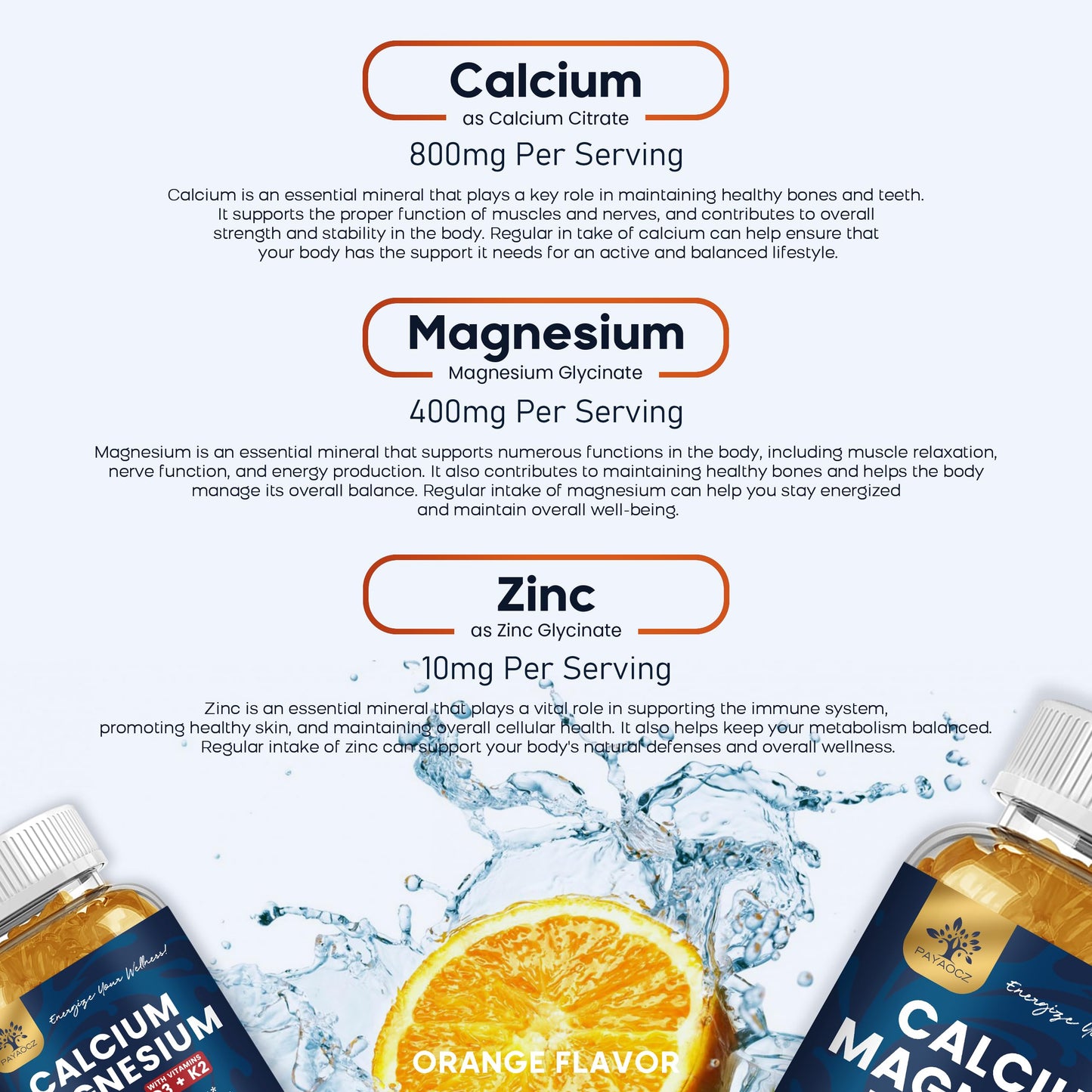 PAYAOCZ Calcium Magnesium Zinc Gummies with Vitamin D3, K2, B12 & B6 for Adults 120 Gummies