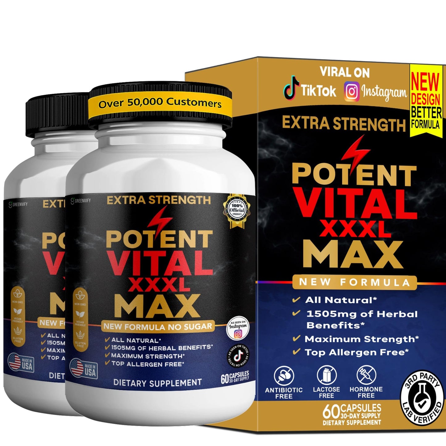 GREENVIFY Potent Vital XXXL Max Dietary Supplement Organic Maca Root Capsules, 60 Count