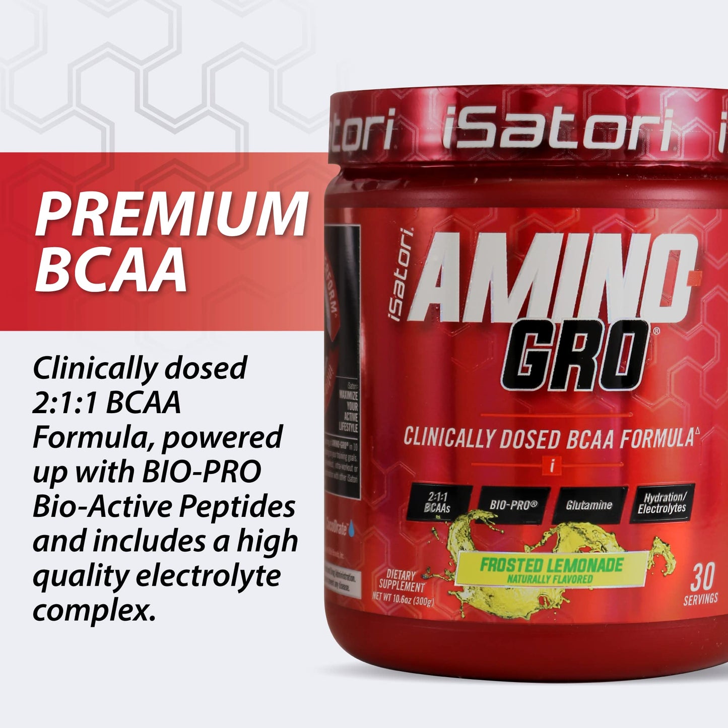 iSatori Amino-GRO BCAA Powder Frosted Lemonade Flavor 5.5 Ounces
